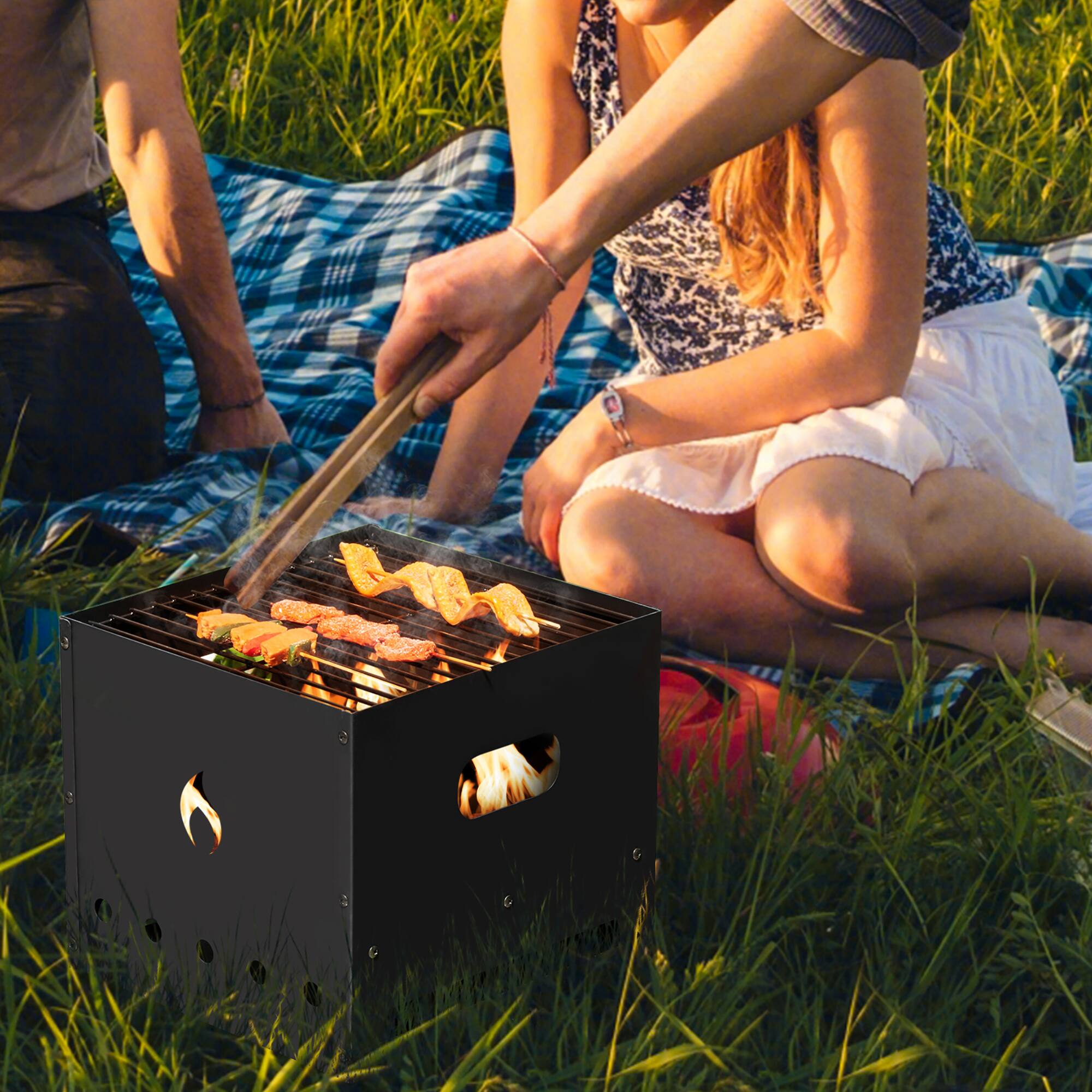 Left. Costway - 4-in-1 Multipurpose Outdoor Pizza Oven Wood Fired 2-Layer Detachable Oven - Black.