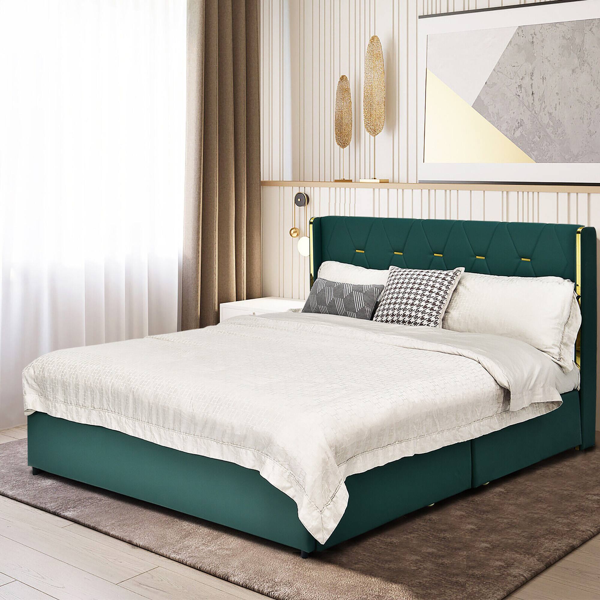 Alt View 4. Costway - Costway Full Upholstered Bed Frame with 4 Storage Drawers Headboard - Green.