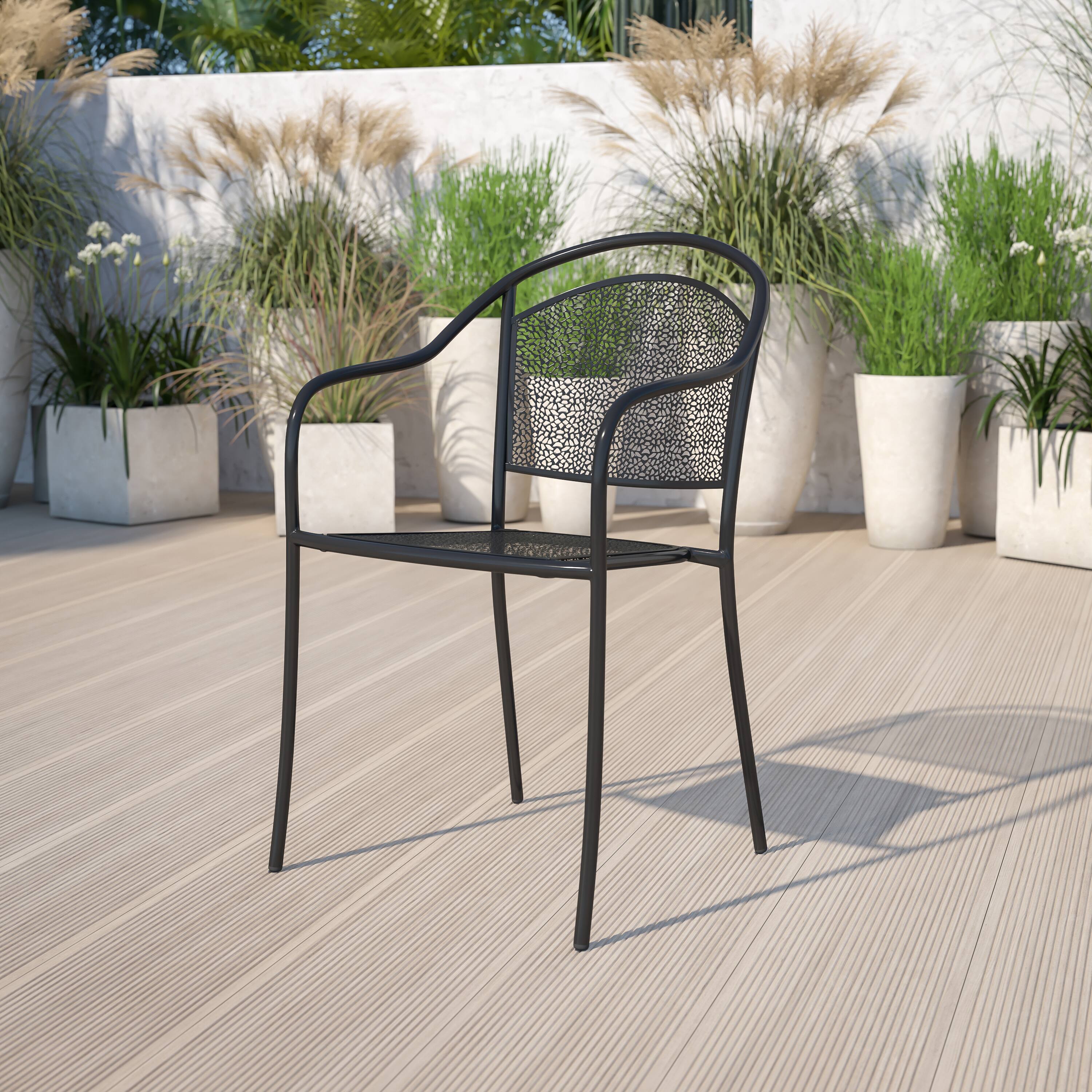 Alt View 2. Emma + Oliver - Commercial Grade 5 Pack Indoor-Outdoor Steel Patio Arm Chair with Round Back - Black.