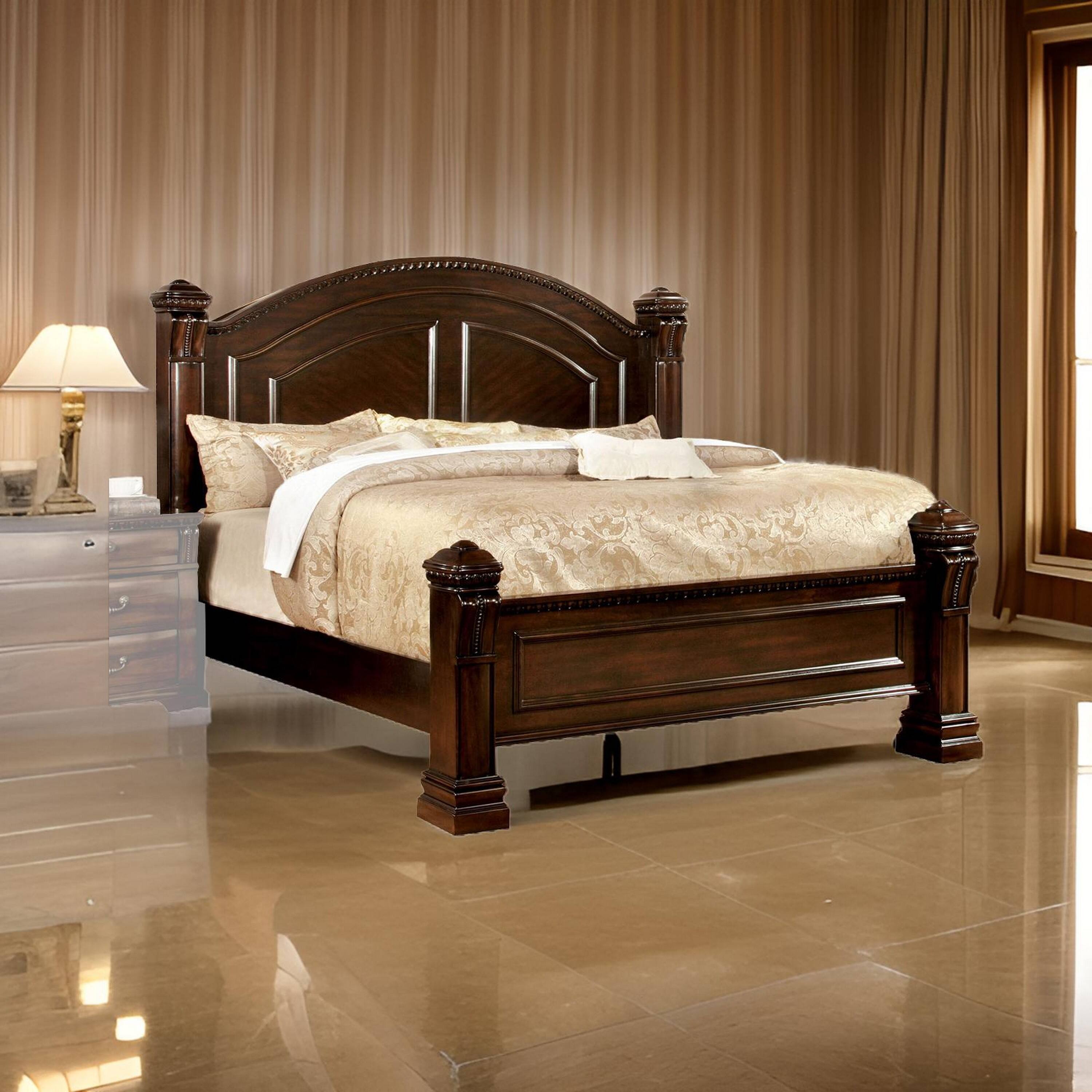 Alt View 5. Manhattan Lane - Wooden Queen Size Bed with Intricate Trimmed Headboard, Brown - Brown.