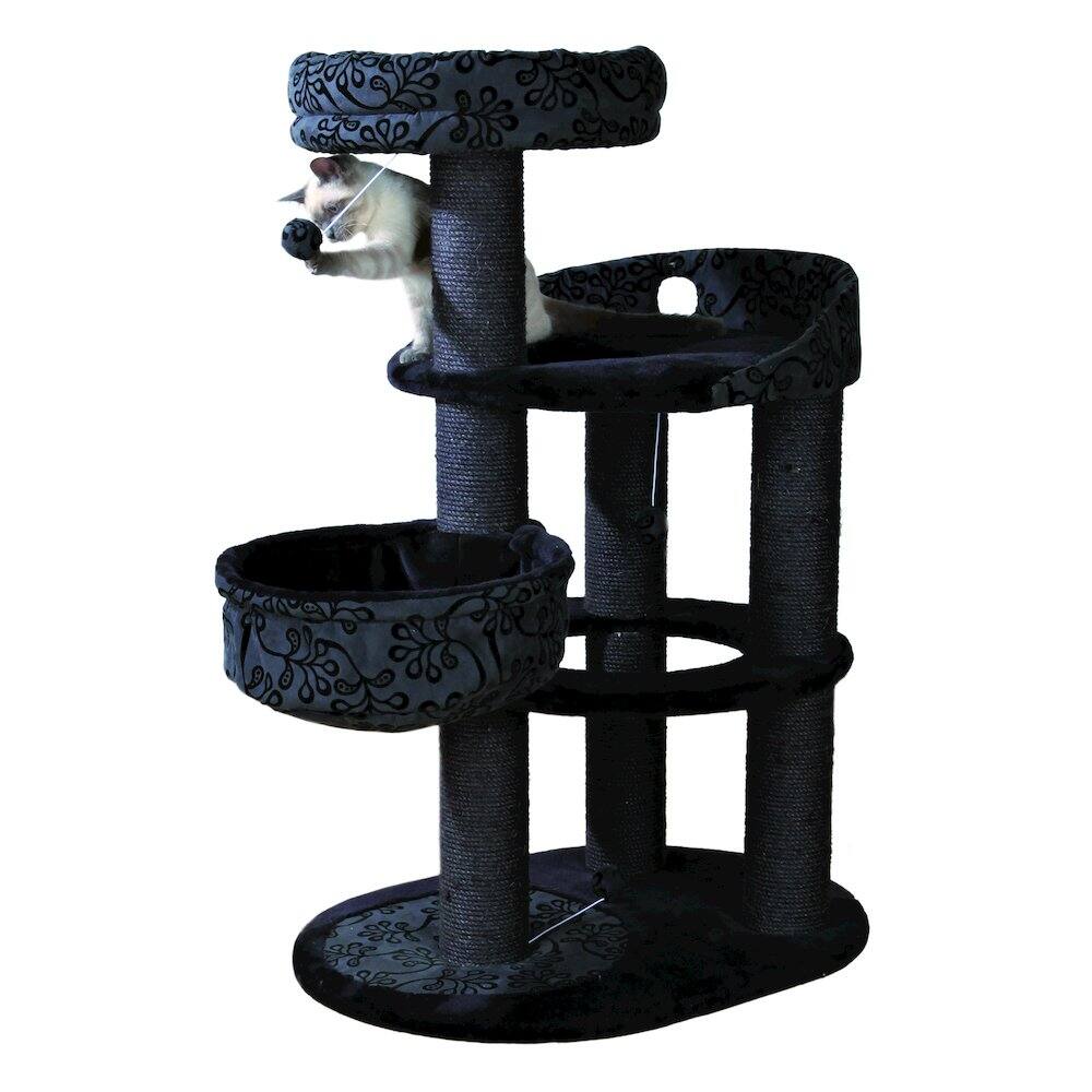 Left. TRIXIE - Filippo 4-Level 45" Cat Tree, Sisal Scratching Post, Plush Condo-Hammock - Dark Gray.