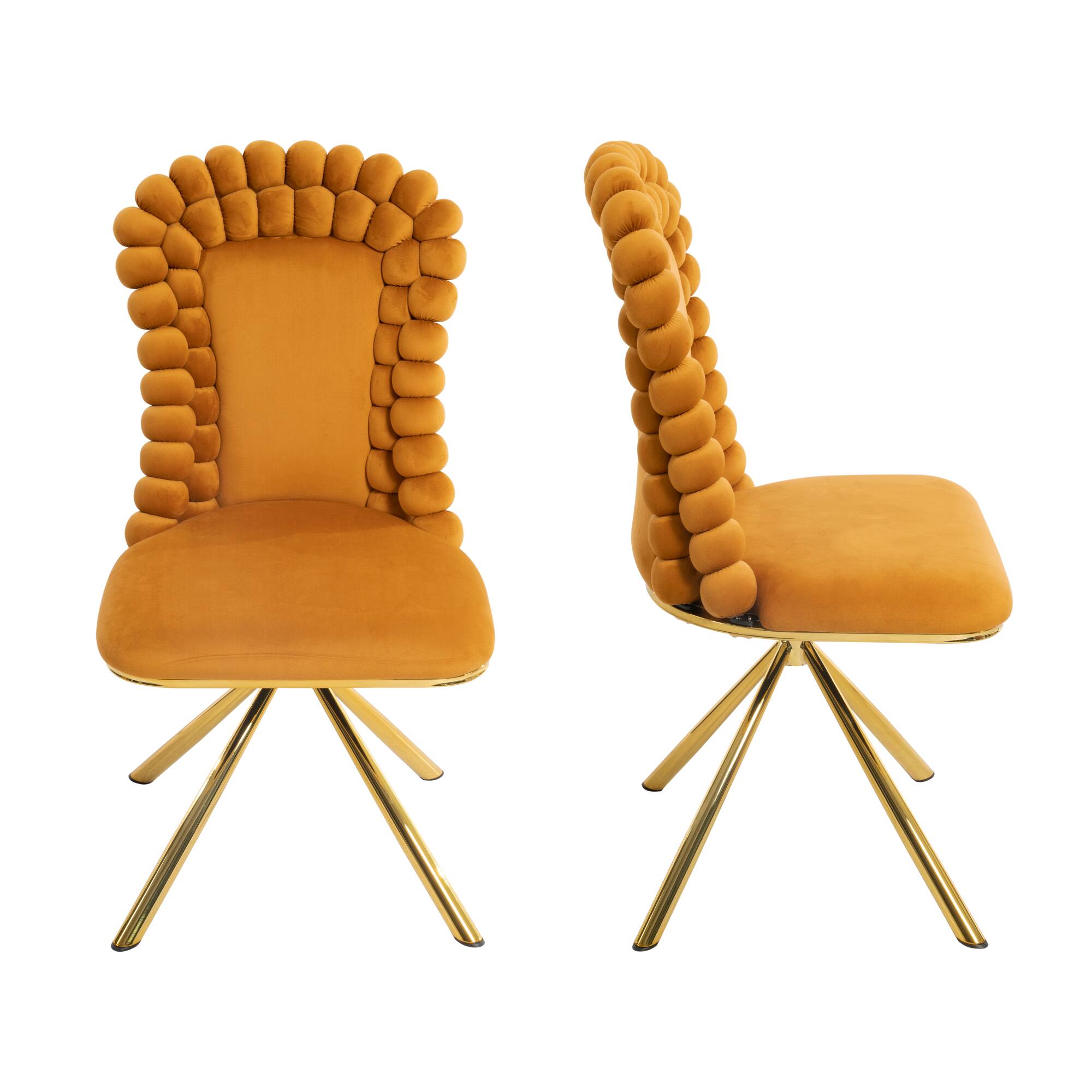 Alt View 1. GOODSILO - Set of 2 Velvet Upholstered Dining Chairs with Gold Metal Legs and 360-Degree Swivel Feature - Orange.