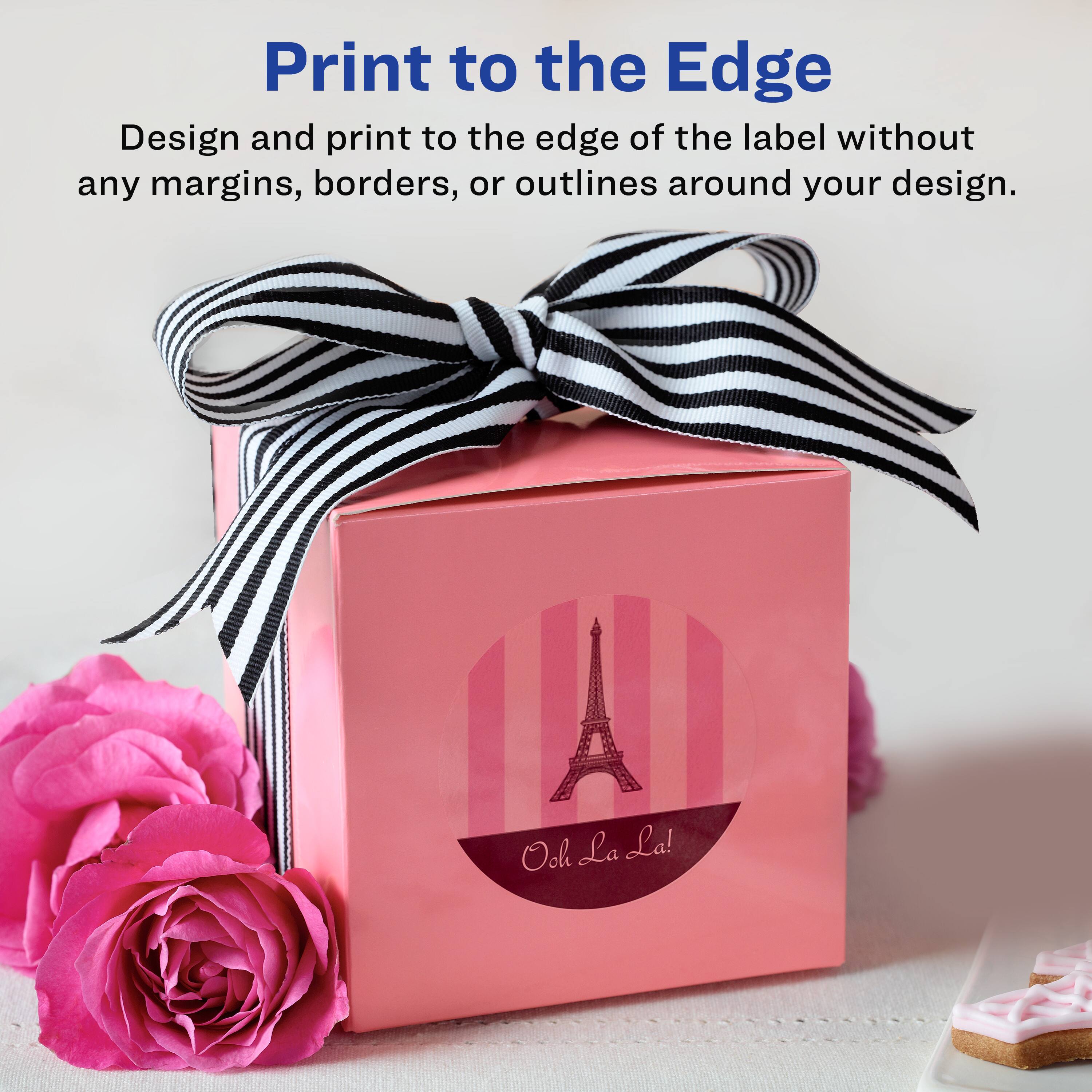 Print to the Edge

Design and print to the edge of the label without any margins, borders, or outlines around your design.

A Ooh La La!