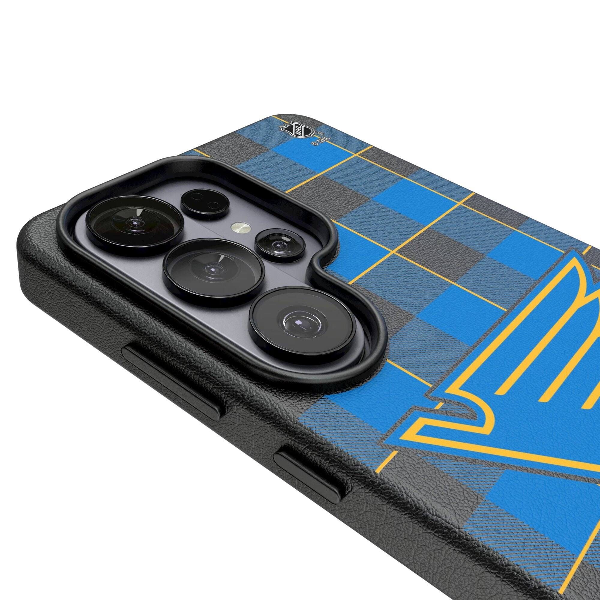 Alt View 2. Keyscaper - St. Louis Blues Plaid Galaxy Magnetic Bump Case - S25 - Black.