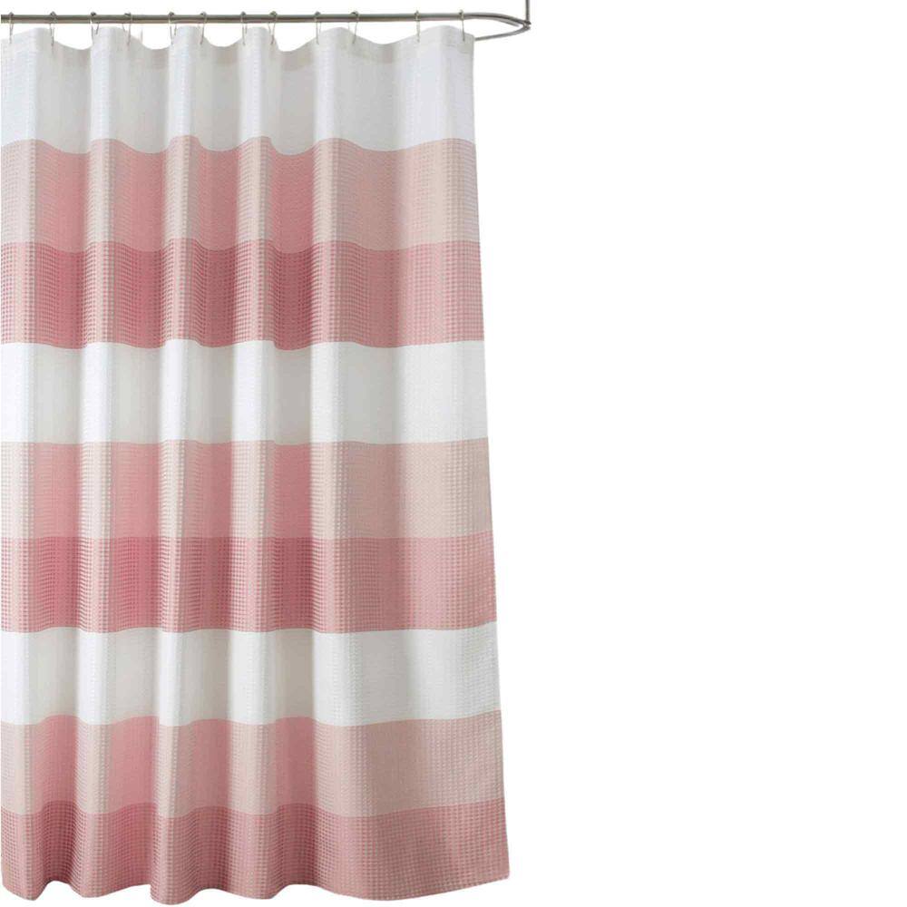 Alt View 2. Olivia Gray - Olivia Gray Striped Waffle Jacquard Shower Curtain - Fade-Resistant and Stylish 70x72 inches - Taupe.