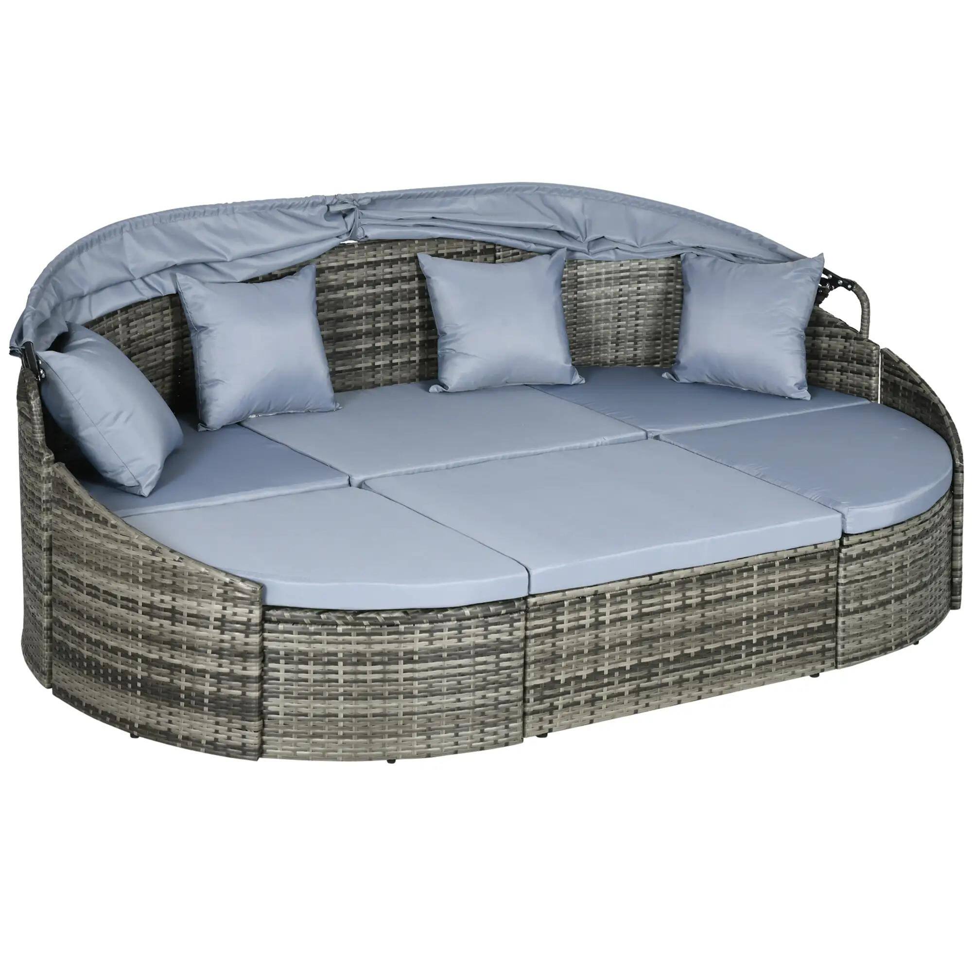 Angle. Resenkos - Resenkos Convertible Rattan Daybed Sectional, Outdoor Sectional Furniture, Light Gray - Light Grey.