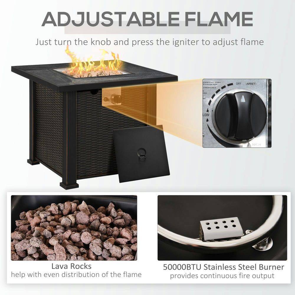 ADJUSTABLE FLAME

Just turn the knob and press the igniter to adjust flame

Lava Rocks help with even distribution of the flame

50000BTU Stainless Steel Burner provides continuous fire output