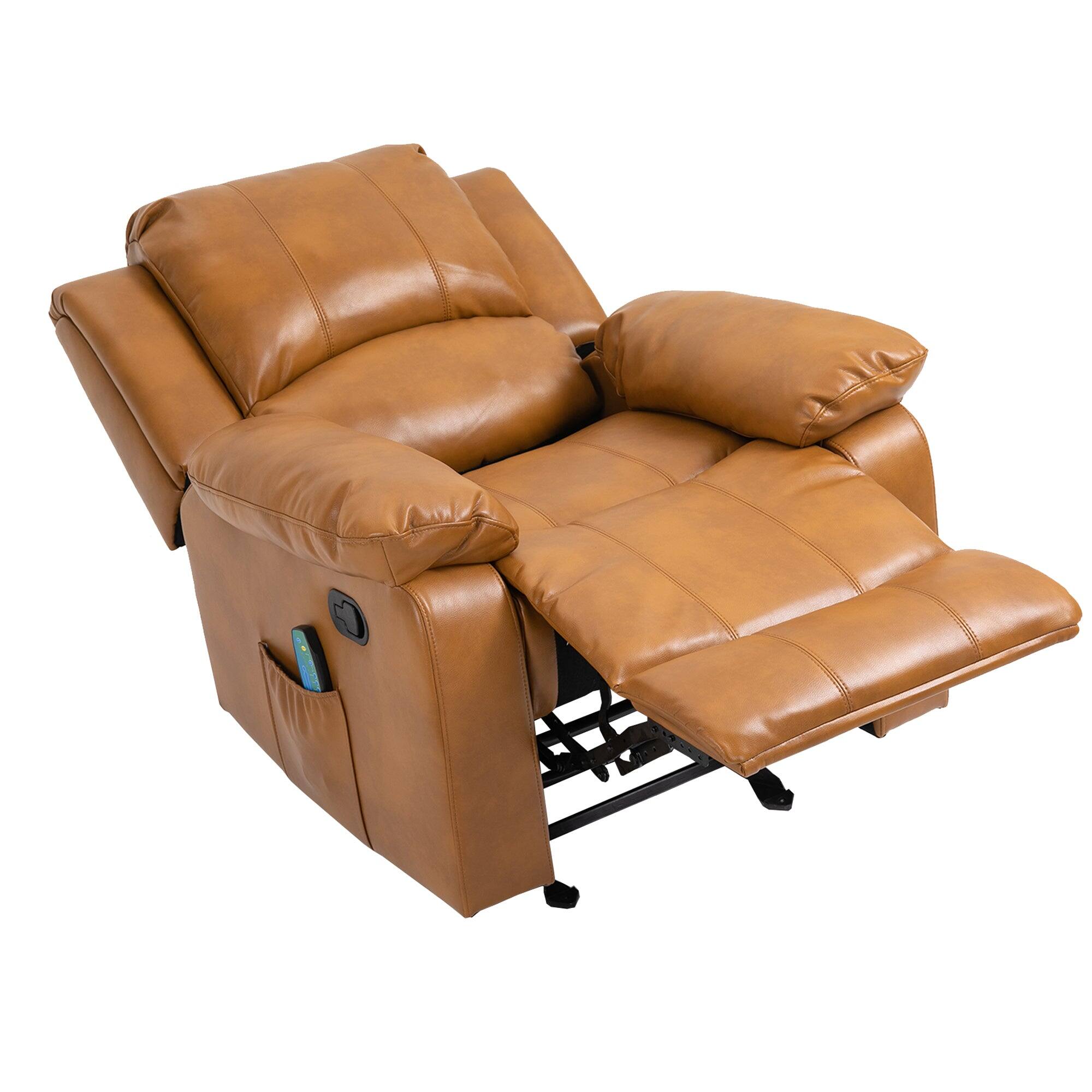 Left. Boyel Living - Heavy Duty Faux Leather 8-Point Massage Glider Recliner with Remote Control and Side Pocket - Camel.