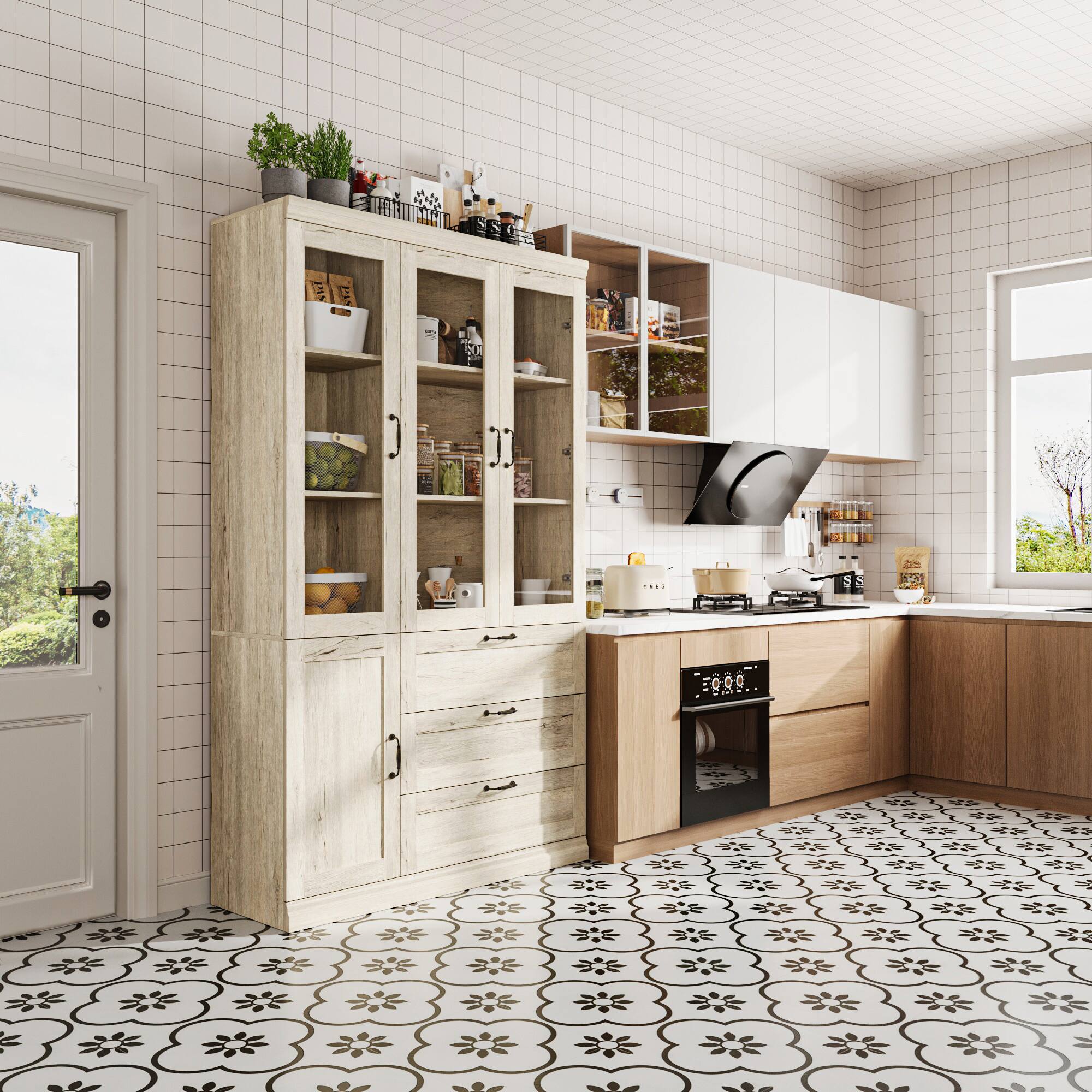 Alt View 10. Famapy - Multi-Functional Storage Cabinet with Glass Doors – Bookshelf, Kitchen Cabinet & Display Cabinet for Home Organization - Off-White.