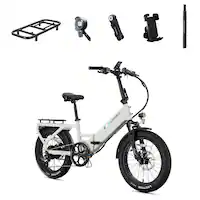 Lectric eBikes - XP4 750 Step-Thru Foldable Long-Range eBike (Max 85mi/28mph) + LevelUp Rack/Seat Post/Elite Headlight/Lock/Phone Mount - Stratus White - Front_Zoom