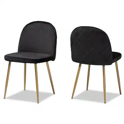 Front. Baxton Studio - Fantine Modern Glam Velvet Fabric Upholstered and Gold Finished Metal 2-Piece Dining Chair Set - Black/Gold.