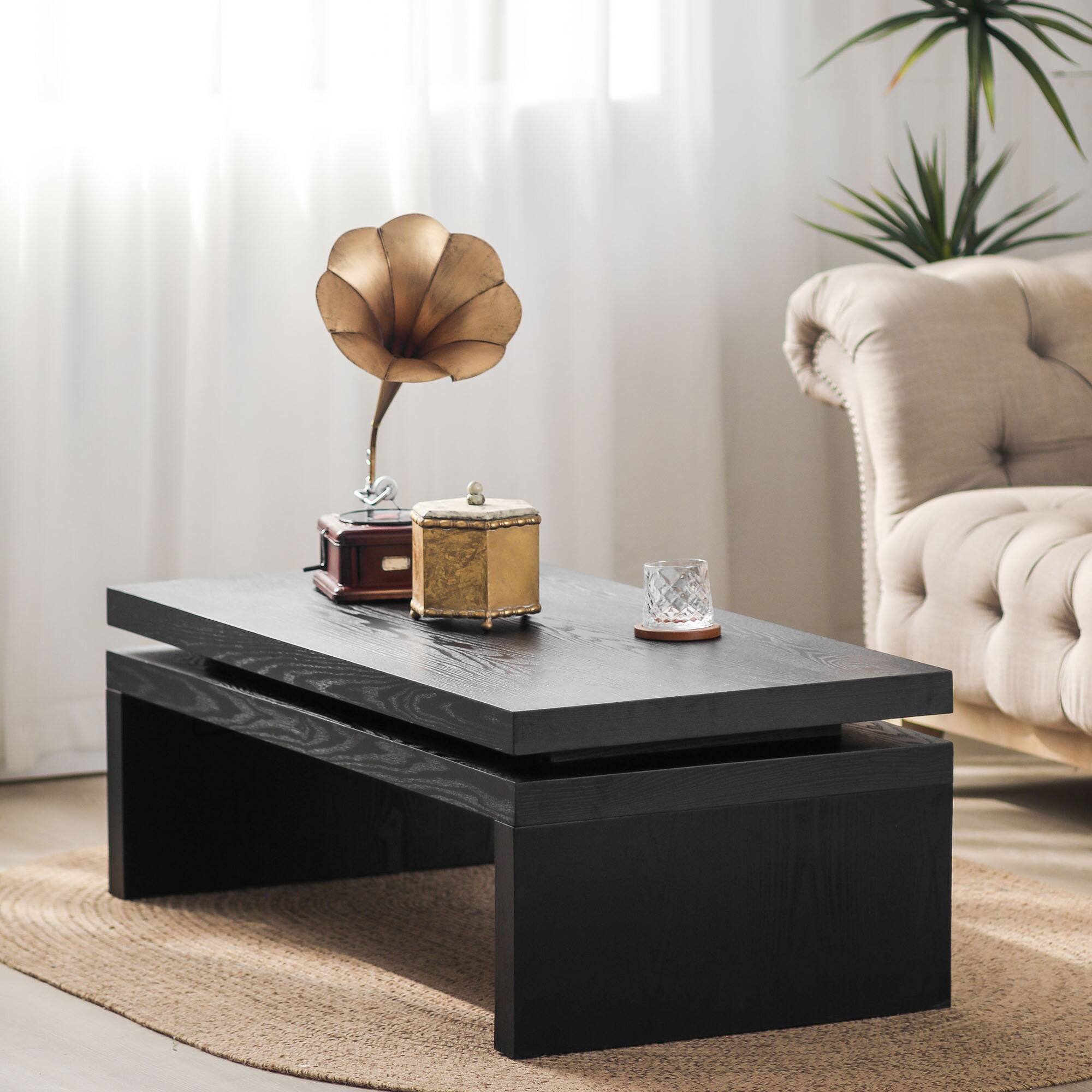 Angle. GOODSILO - Contemporary Floating Top Coffee Table with Sleek Design for Modern Living Rooms - Antique Black.