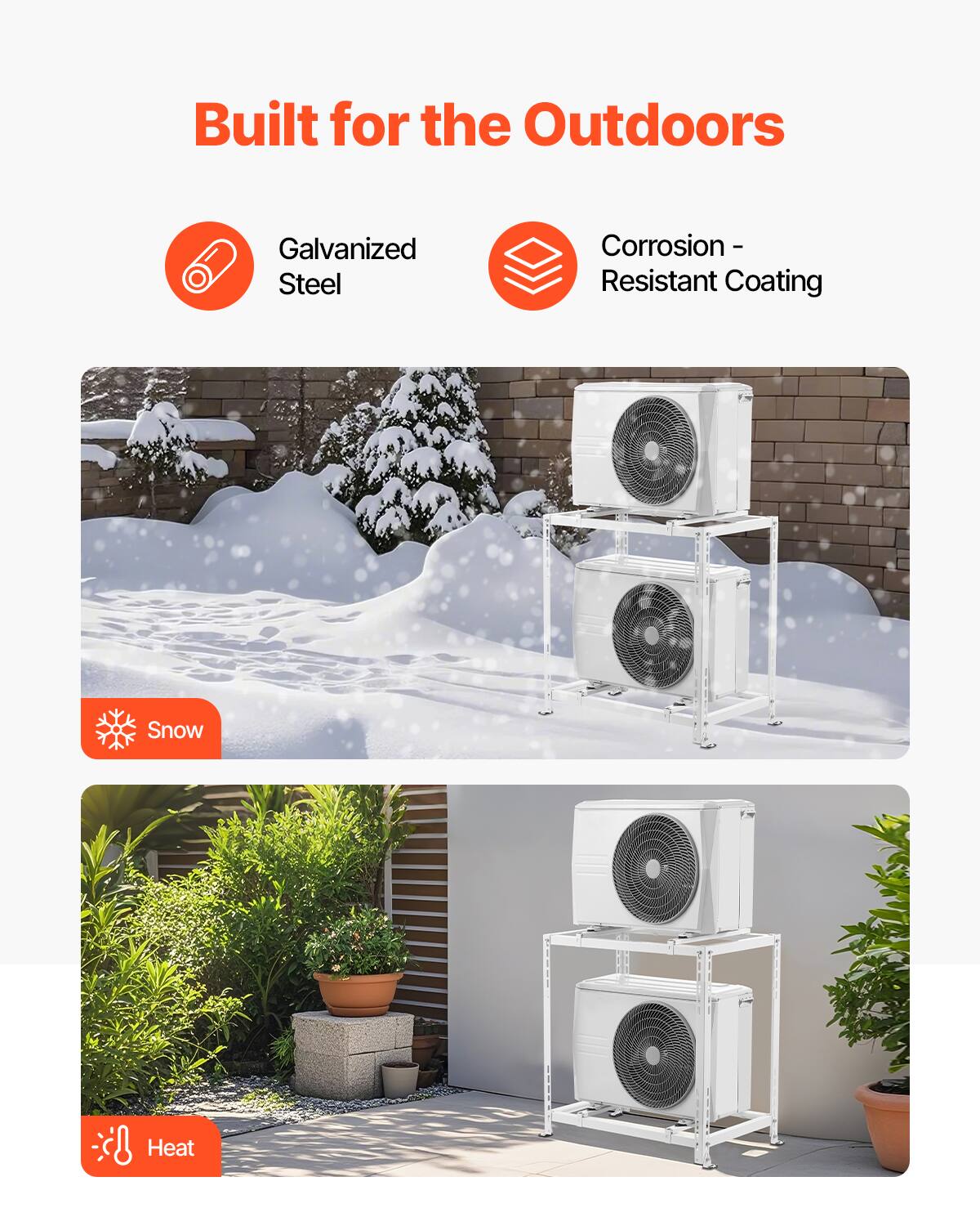Built for the Outdoors

- Galvanized Steel
- Corrosion-Resistant Coating

Snow  
Heat