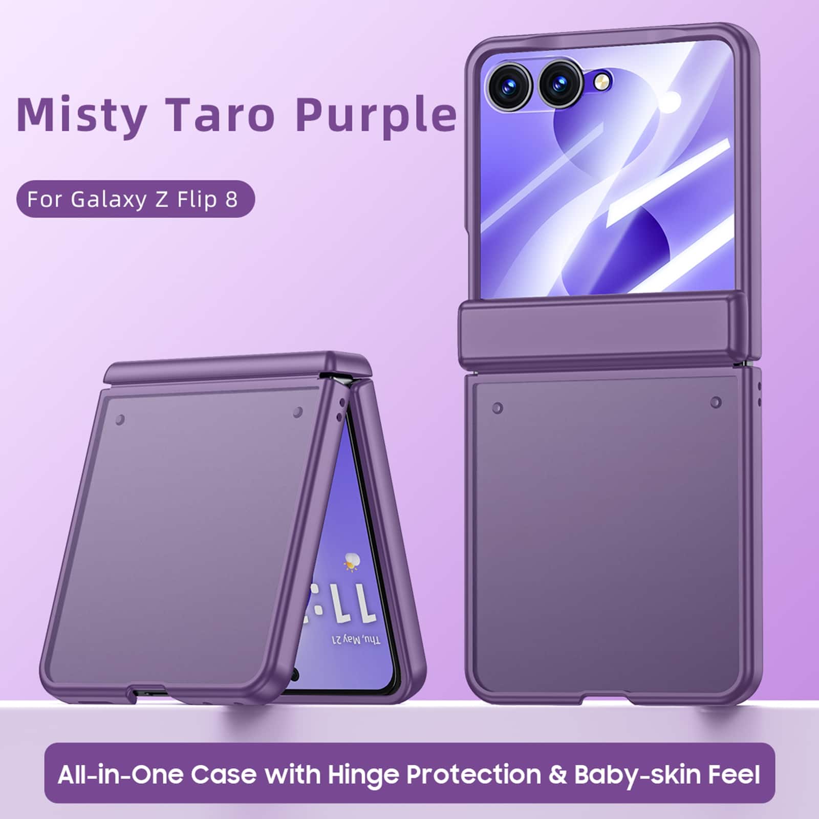 Dteck - Shockproof Matte Hard PC Case Hinge Protection Cover For Samsung Galaxy Z Flip8 with Built-in Screen Protector - Purple(HD Clear Film)