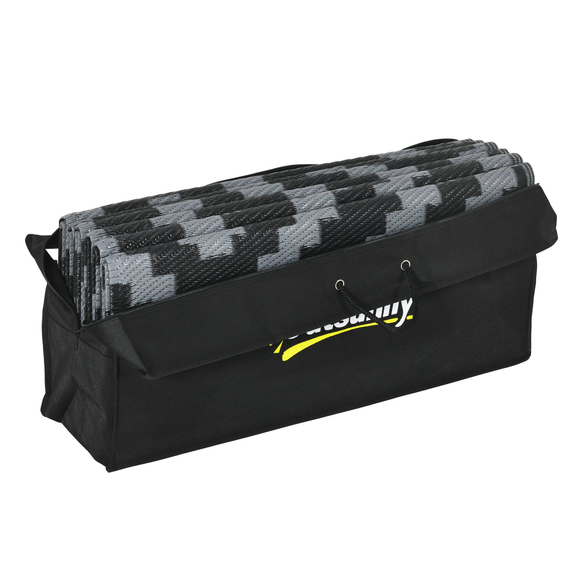 Alt View 8. Outsunny - Outdoor Rug for Patio, 9' x 18' Waterproof Large Mat, Reversible Plastic Straw Rug for Décor - Black and Gray Geometric.