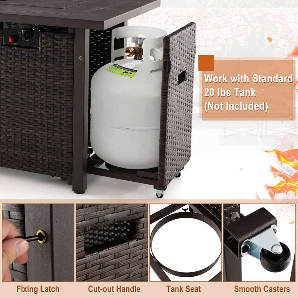 Work with Standard 20 lbs Tank (Not Included)

Fixing Latch  
Cut-out Handle  
Tank Seat  
Smooth Casters