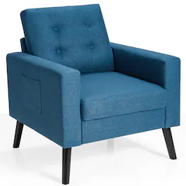 Costway - Modern Accent Upholstered Single Sofa Chair with 2-Side Pockets - Navy