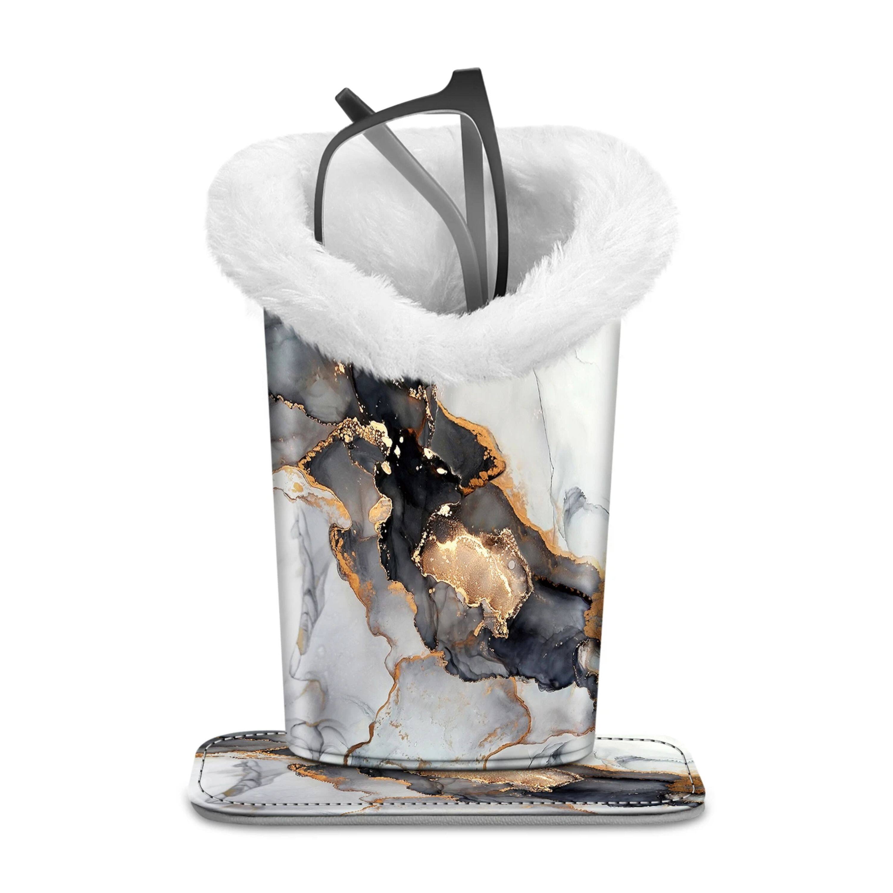 Front. Kitcheniva - PU Leather Plush Lined Eyeglasses Protective Cover Holder Magnetic Stand Desk Organizer Cloudy Marble - Cloudy Marble.