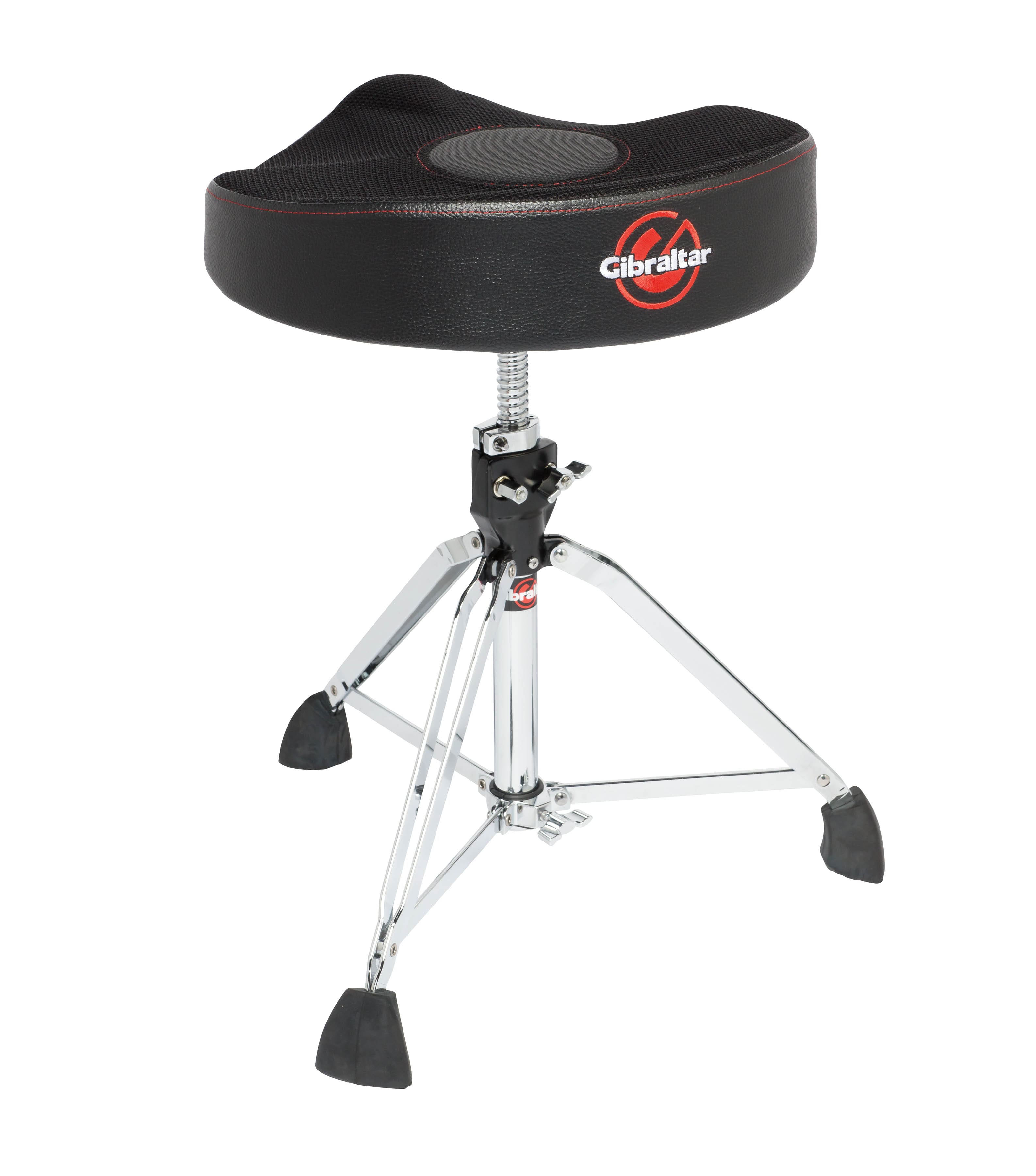 Gibraltar Hardware - Drum Throne, 16” Airtech Mesh Saddle Motorcycle Seat with Contoured Memory Foam, Height Adjustable Spindle Lift