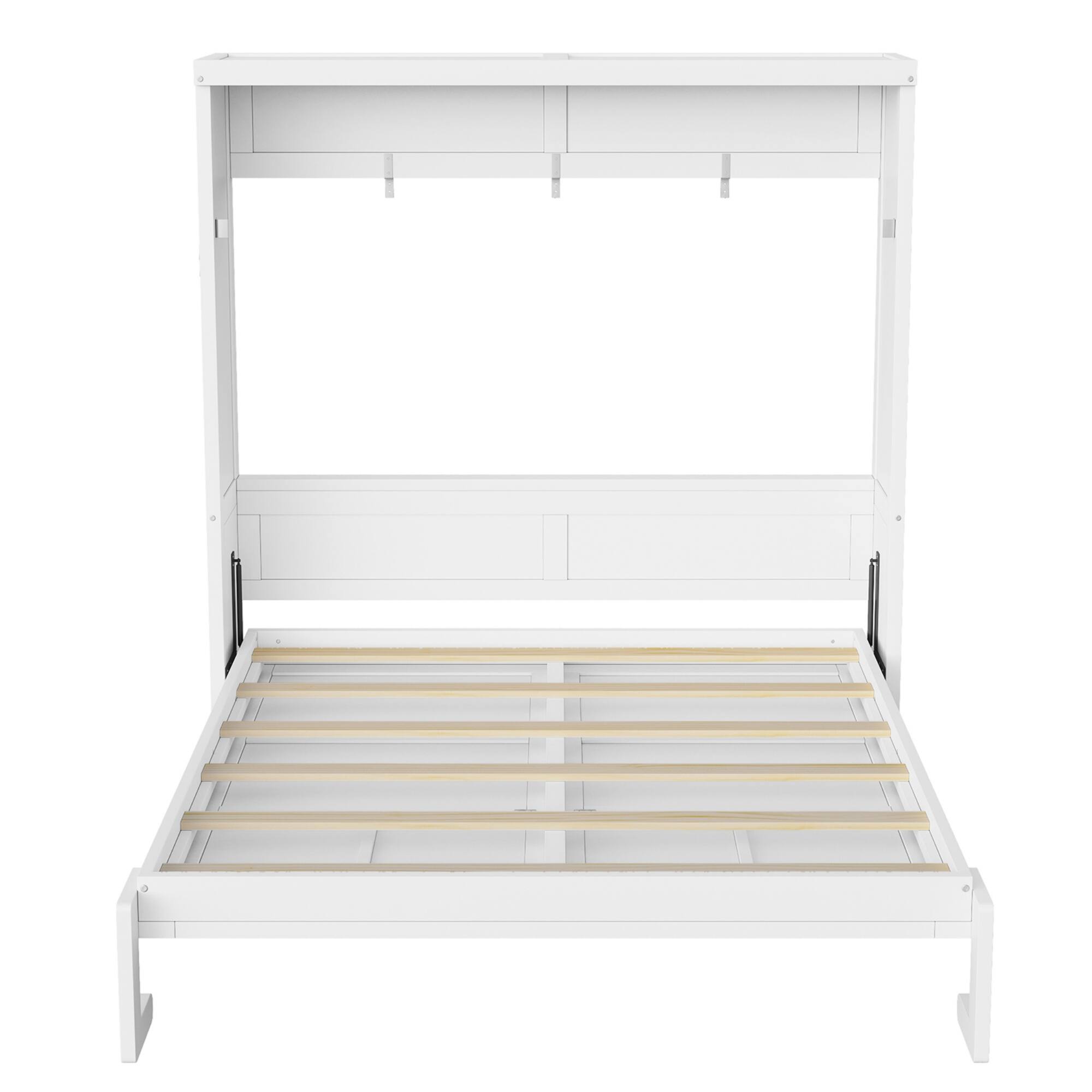 Alt View 1. Whisen - Full Size Murphy Bed with Cabinet, Wood & MDF Foldable Guest Bed, Space-Saving Furniture - White.