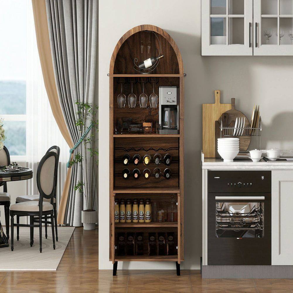 Alt View 5. Kadyn - 71-Inch Arched Wine Bar Storage Cabinet with Display Rack - Brown Oak - Brown.
