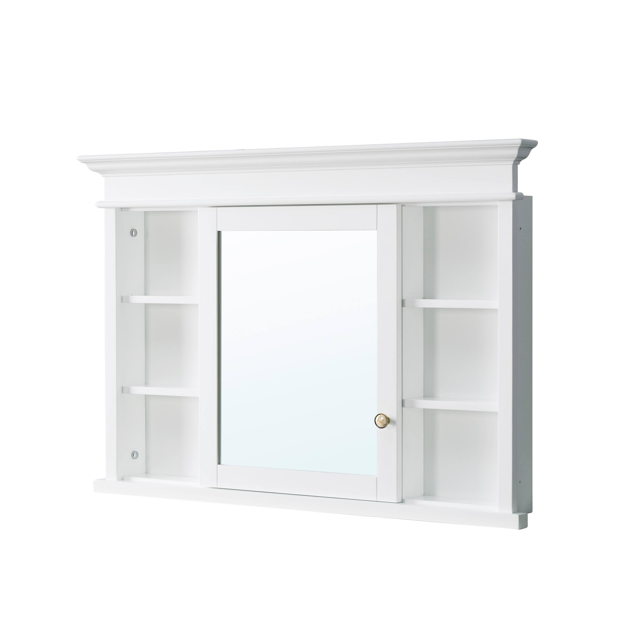 Alt View 7. WELLFOR - 48-Inch W x 32-Inch H Recessed Solid Rubberwood Medicine Cabinet with Single Mirrored Door - White.