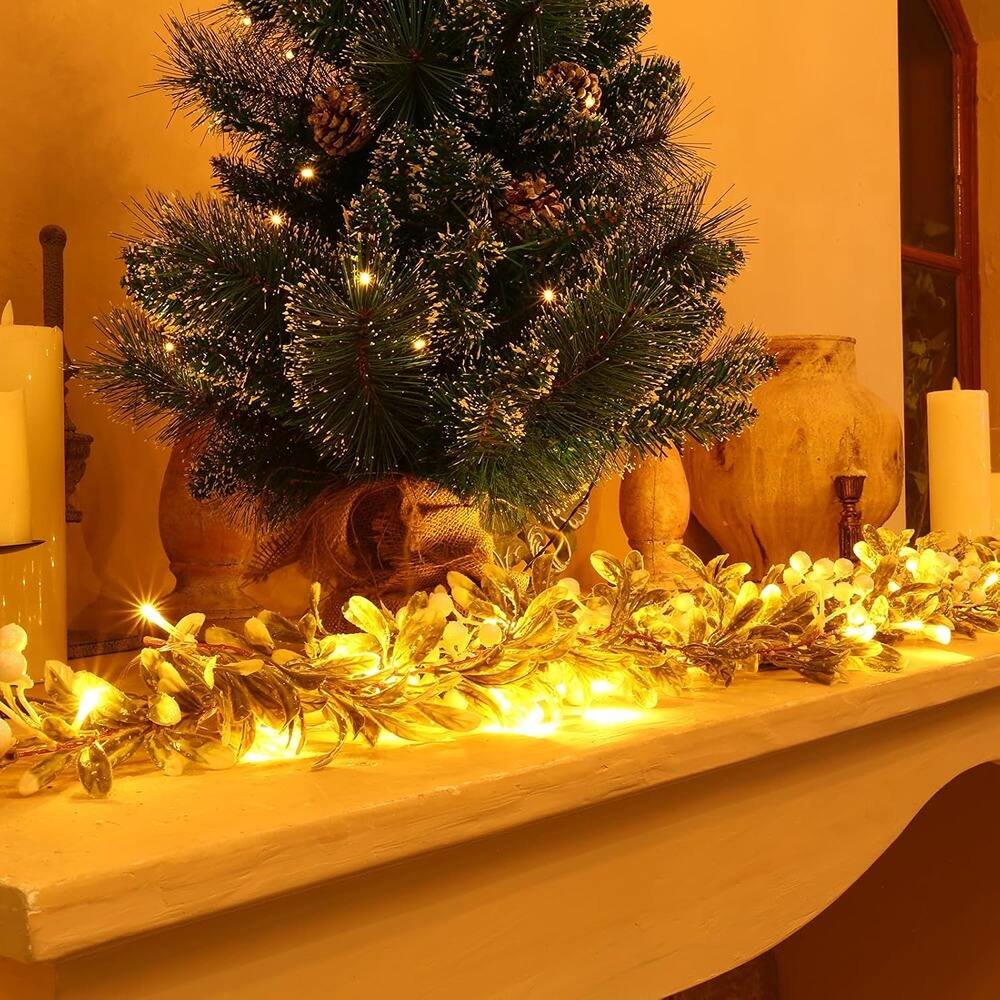 Alt View 1. PARKER SLATER - Christmas Garland with Lights, 5.9FT Battery Prelit White Berry Garland - White.