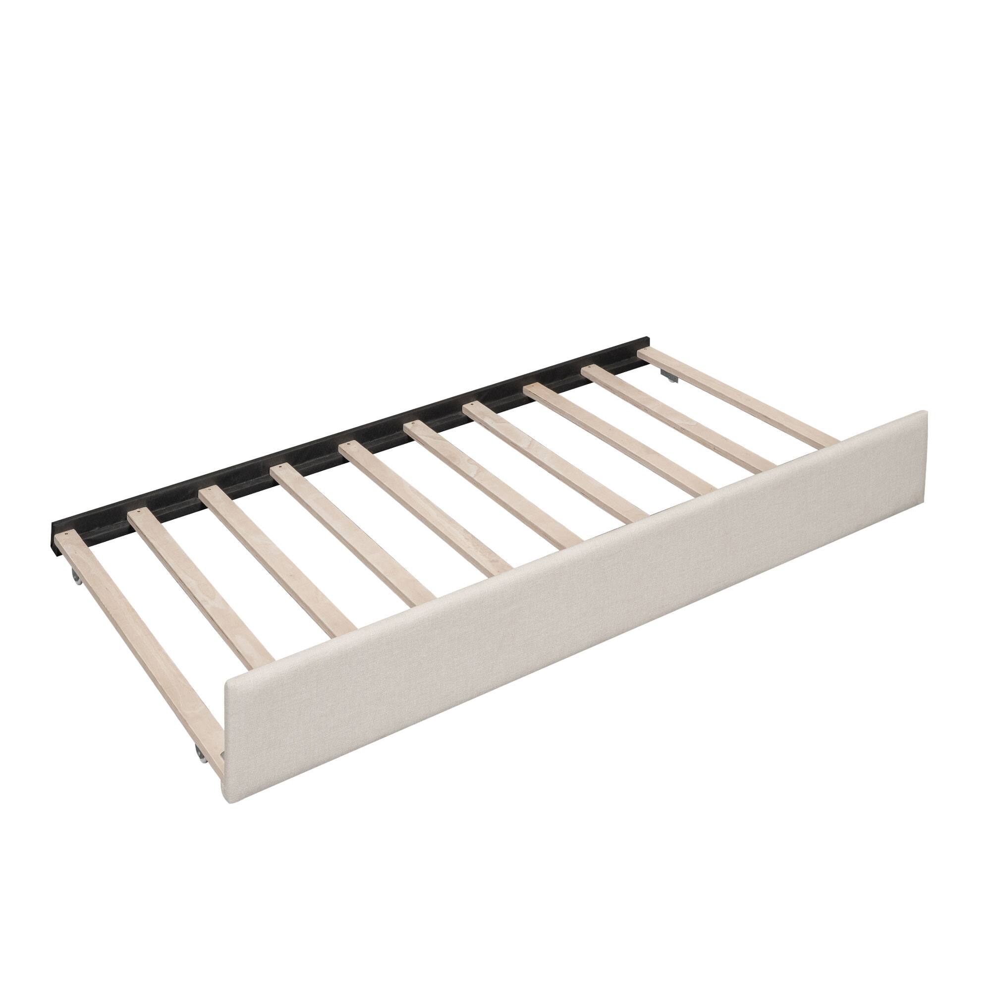Alt View 3. LUCKY ONE - Queen Size Upholstered Platform Bed with USB and Twin Size Trundle - Beige.