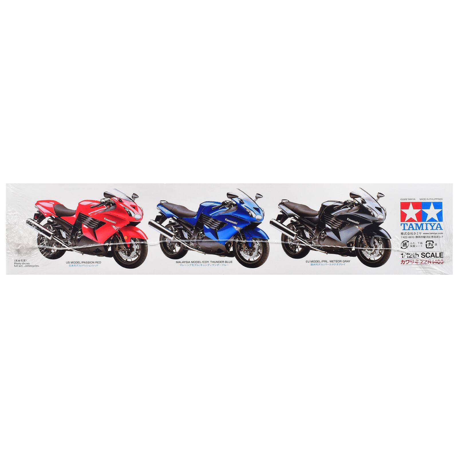 CONTRITTA MICK & PHURES  
Kawasaki  
Kawasaki  
TAMIYA www.tamiya.com 1422-8670 3-7 7  
() Photo 110mg UK - metoryches  
US MODEL/PASSION RED  
MALAYSIA MODEL/CY. THUNDER BLUE  
EU MODEL/PAL METEOR GRAY  
SCALE 1/14 SCALE