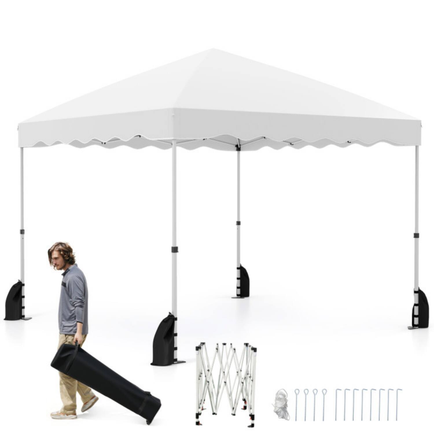 Alt View 5. Mondawe - 10 x 10 FT Pop-Up Canopy Tent with Wheeled Carry Bag and 8 Stakes - White.