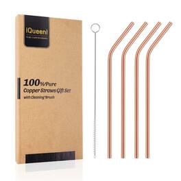Dazzed Corner - 4pcs Reusable Straws 8.5" Bent Straws Set with Cleaning Brush - Copper