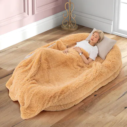 Front. Gymax - Gymax 68'' x 46'' x 10'' Human Dog Bed Orthopedic Dog Bed w/ Soft Blanket Brown - Brown.