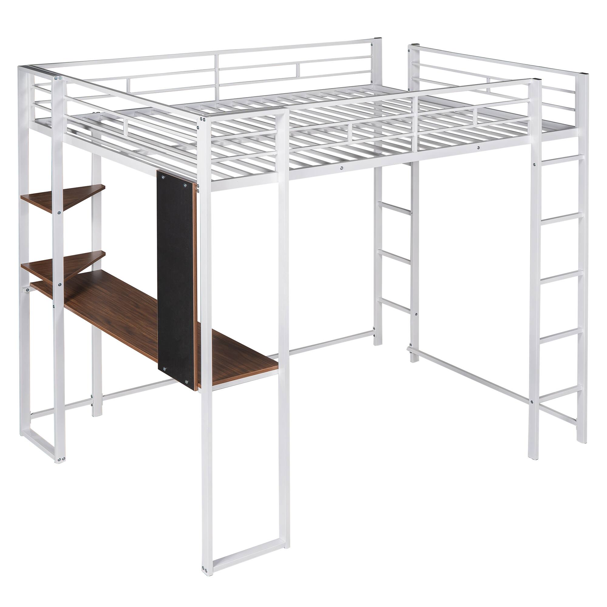 Alt View 6. Spaco - Spaco Full Size Loft Bed, Metal Frame with Desk and 2 Shelves, Sturdy Construction, Under Bed Storage Area, Guardrail - White.