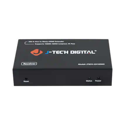 300 ft One to Many HDMI Extender Supports 1080P HDMI Loopout, IR Pass J-TECH DIGITAL Receiver Model: JTECH-EX100MR Reset Status Power