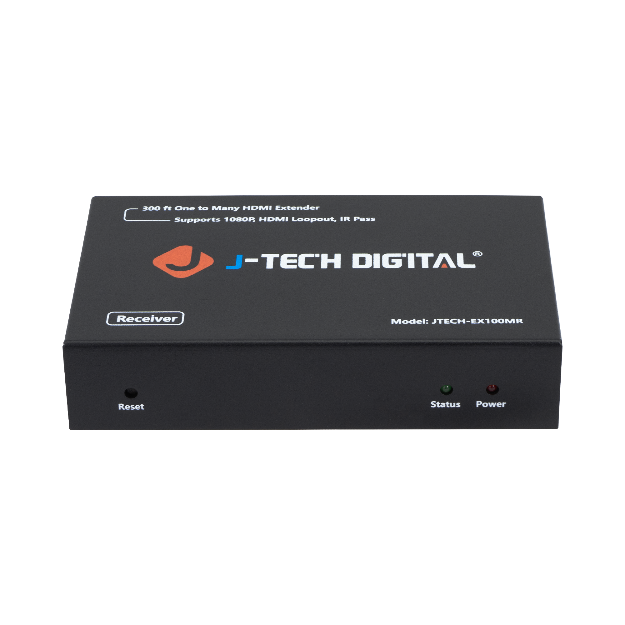 300 ft One to Many HDMI Extender Supports 1080P HDMI Loopout, IR Pass J-TECH DIGITAL Receiver Model: JTECH-EX100MR Reset Status Power