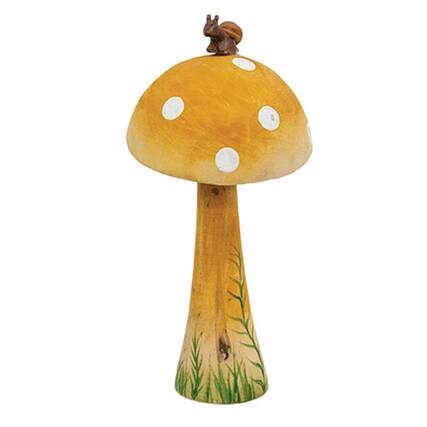 Front. BreeBe - Wooden Handpainted Mushroom Sitter with Snail 6.5"H - Yellow.
