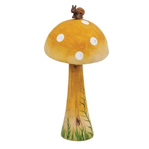 Front. BreeBe - Wooden Handpainted Mushroom Sitter with Snail 6.5"H - Yellow.