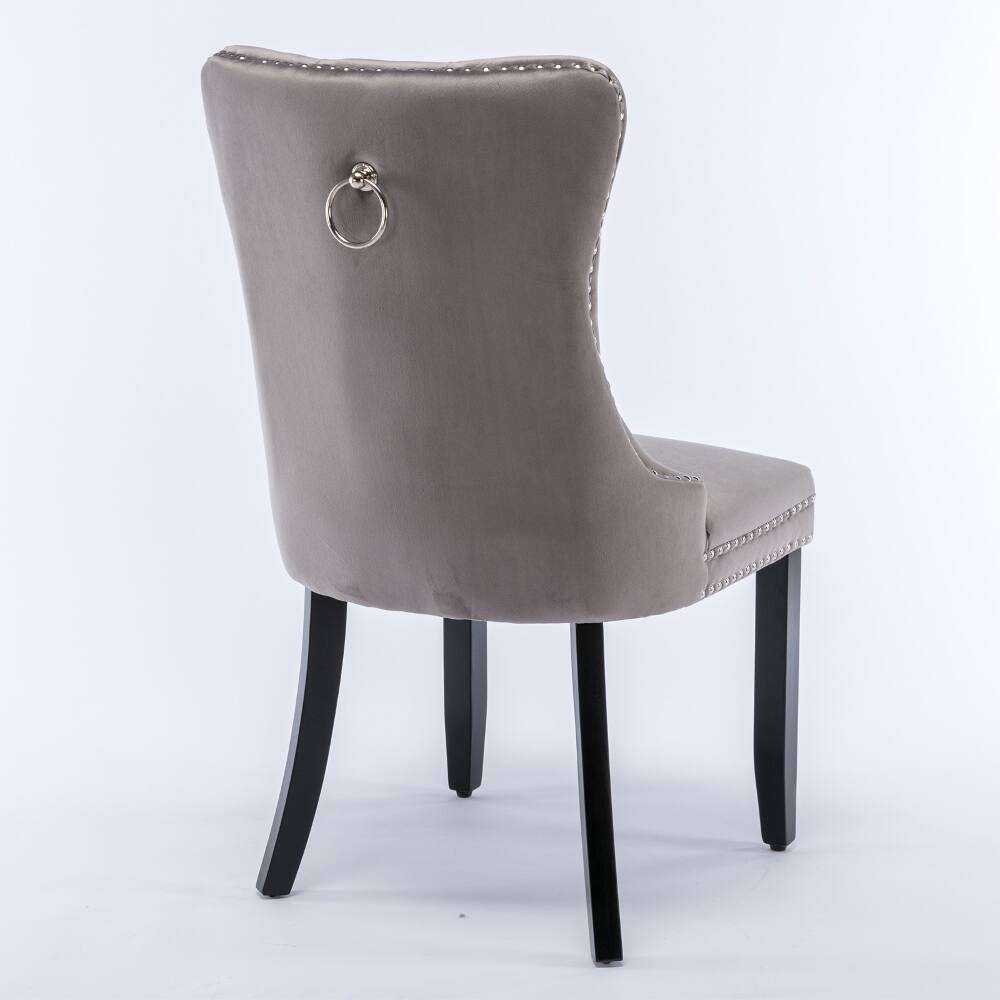 Alt View 1. Loheer - Loheer Gray Velvet Dining Chairs Set of 2 Tufted Solid Wood Upholstered Mid-Century Modern Seating with Nailhead Trim - Gray.