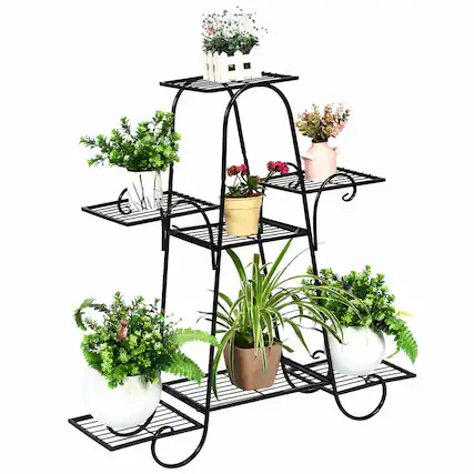 Front. Gymax - Gymax 7 Tier Plant Stand Metal Shelf Multilayer Potted Display Rack Patio Garden - Black.