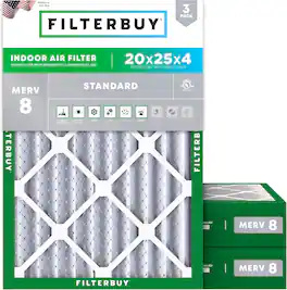 Filterbuy - 20x25x4 MERV 8 Dust & Allergy Defense, Electrostatic Pleated HVAC AC Furnace Air Filters Replacement (3-Pack) - Silver