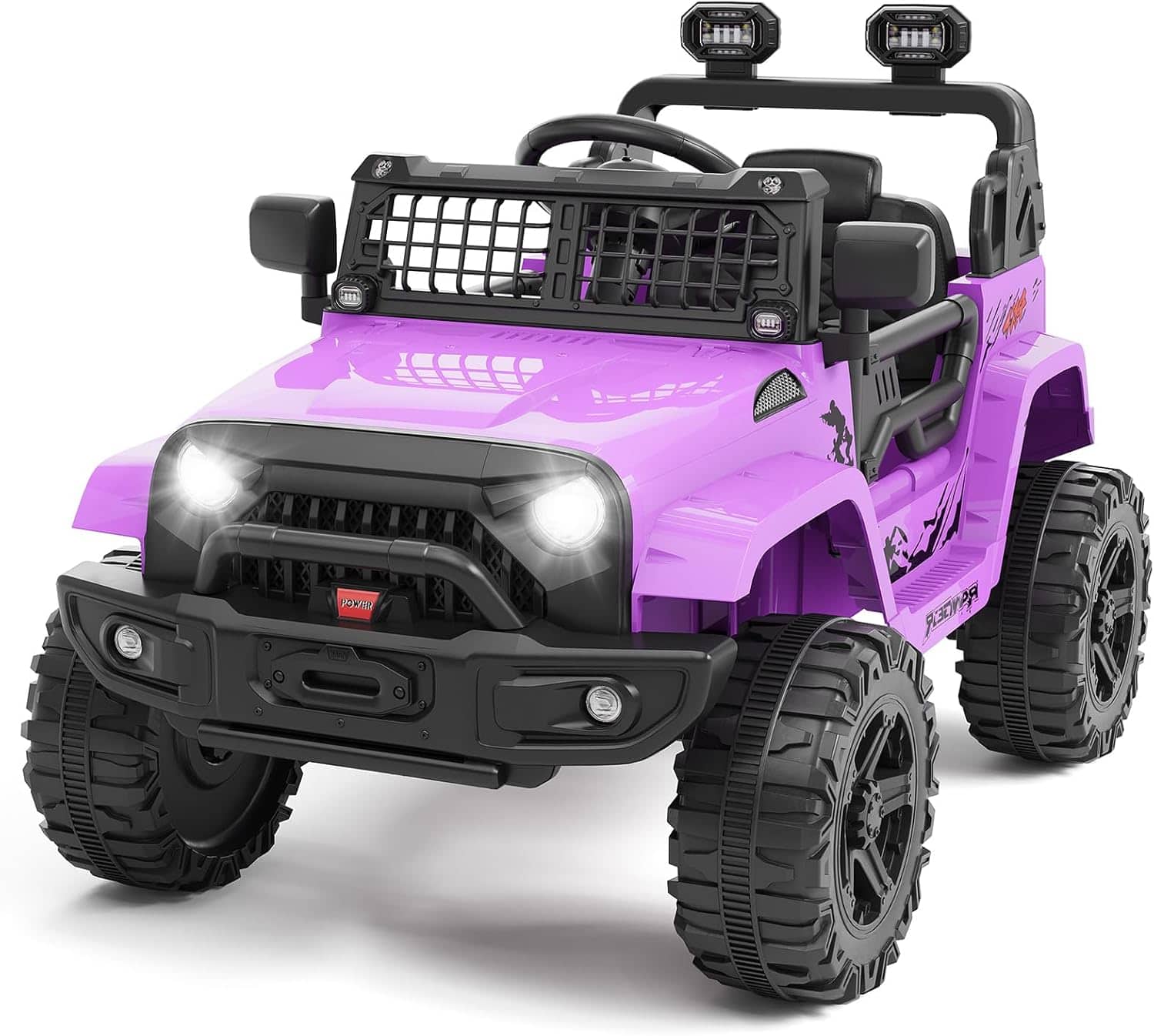 Homhougo - 12V Kids Ride On Car with Parent Remote, 4-Wheel Suspension, Bluetooth Music, LED Lights, 3 Speeds, Purple