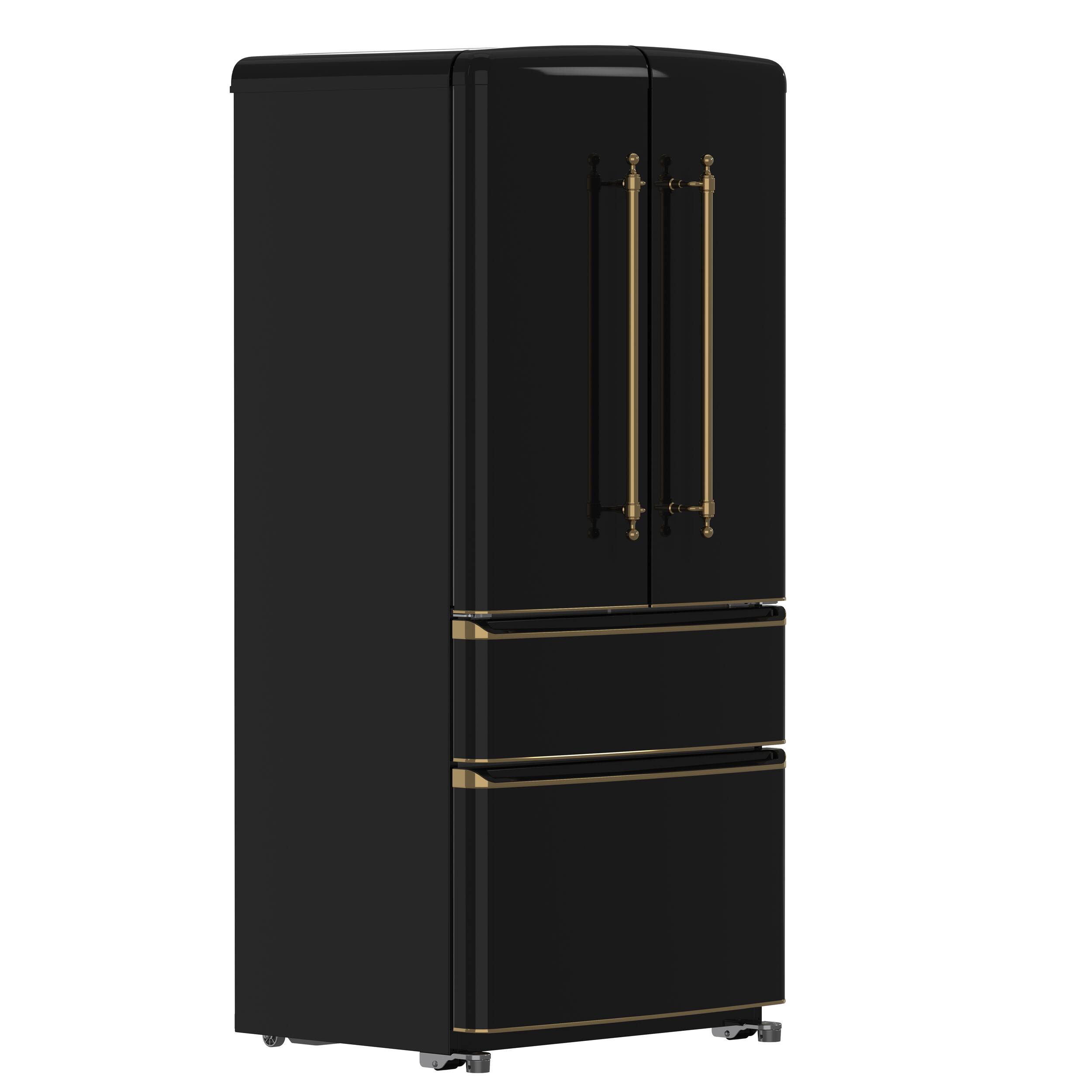 Angle. Forno Appliances - Luigi 18 Cu. Ft. Counter-Depth French Door Refrigerator with Antique Brass Handles - Black.