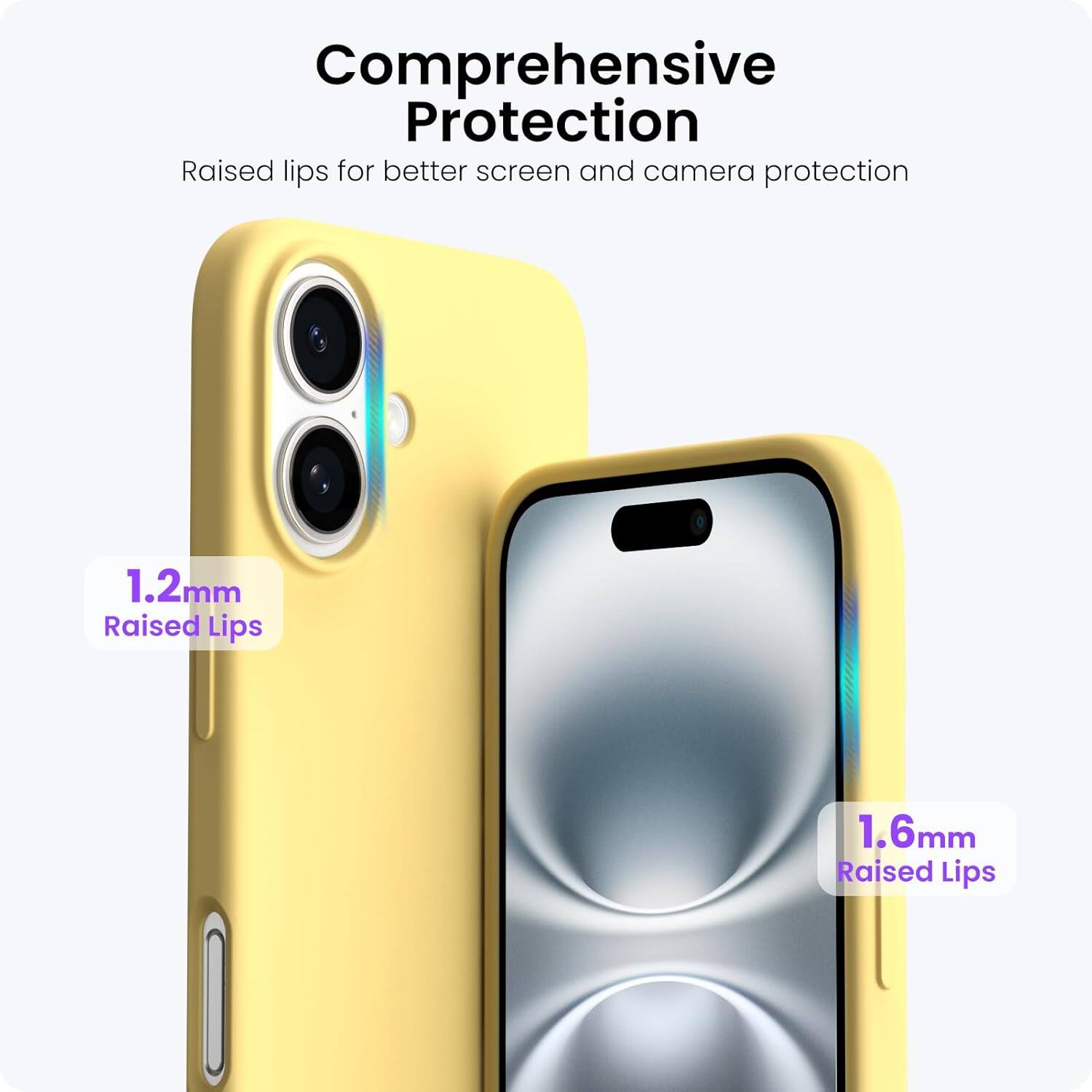 Comprehensive Protection
Raised lips for better screen and camera protection
1.2mm Raised Lips
1.6mm Raised Lips