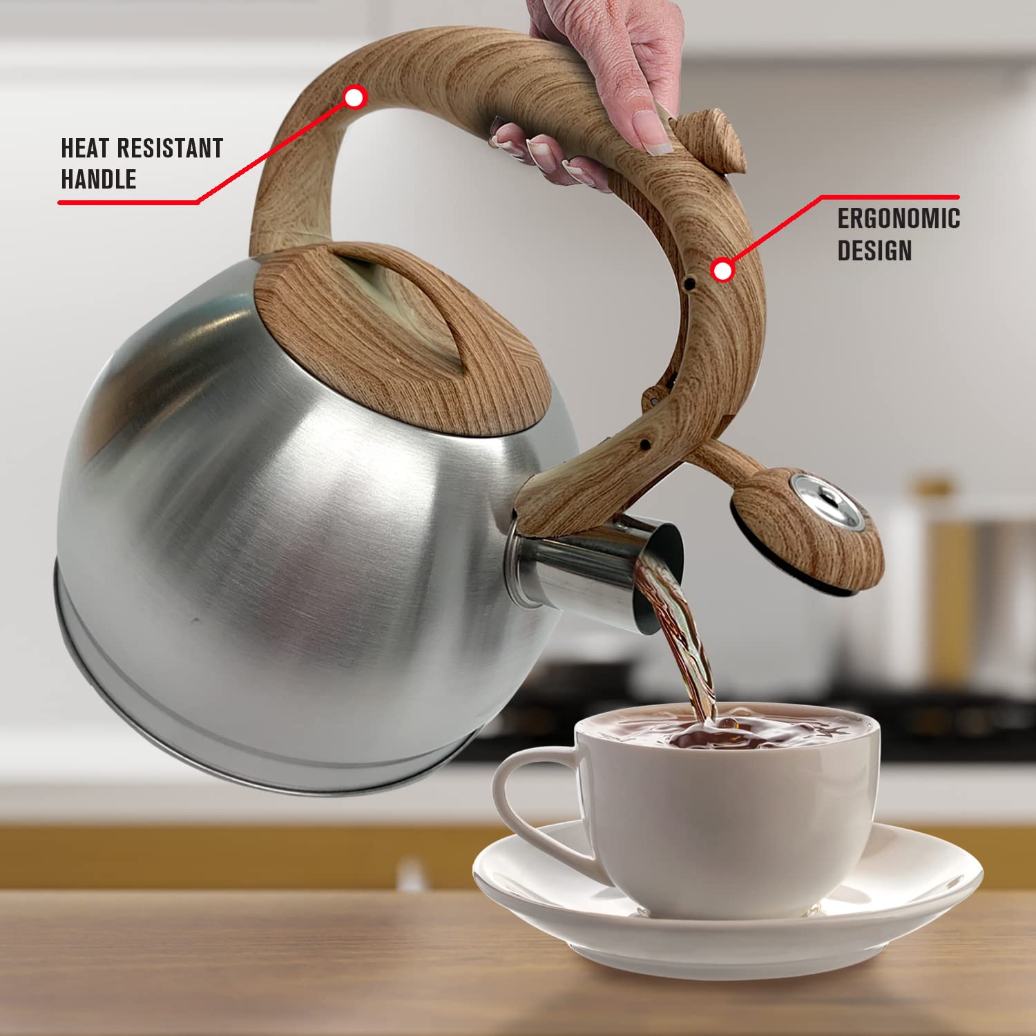 HEAT RESISTANT HANDLE  
ERGONOMIC DESIGN