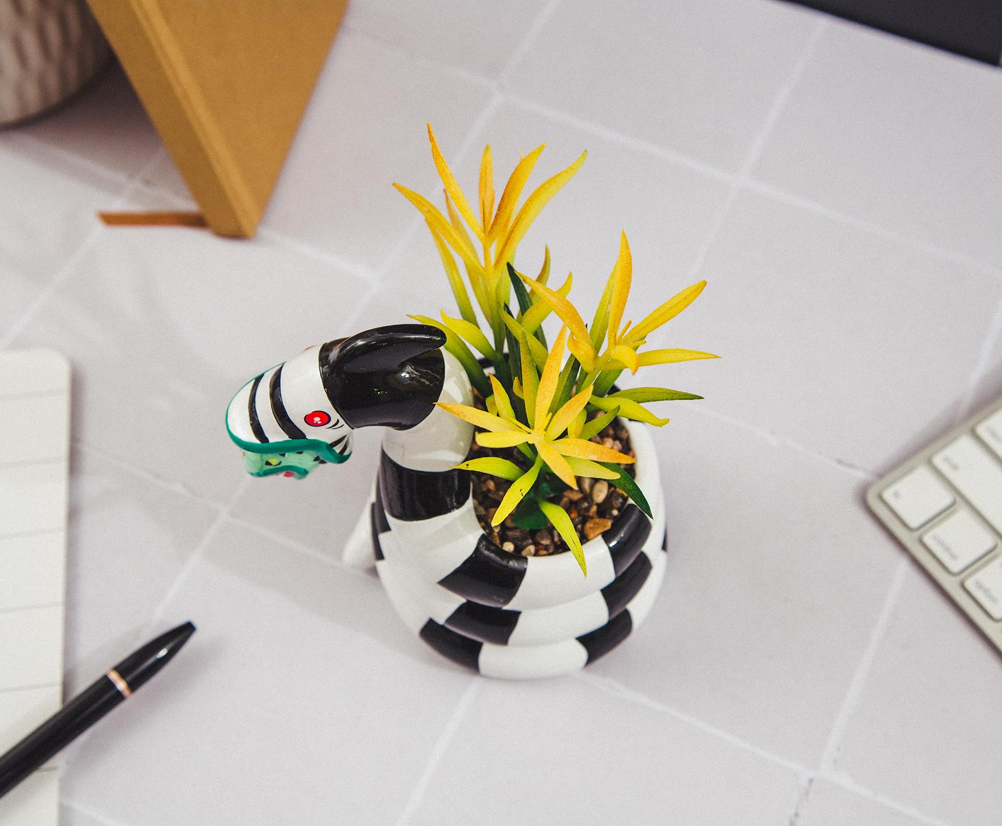 Alt View 3. Silver Buffalo - Beetlejuice Sandworm 6-Inch Ceramic Planter With Artificial Succulent - White.