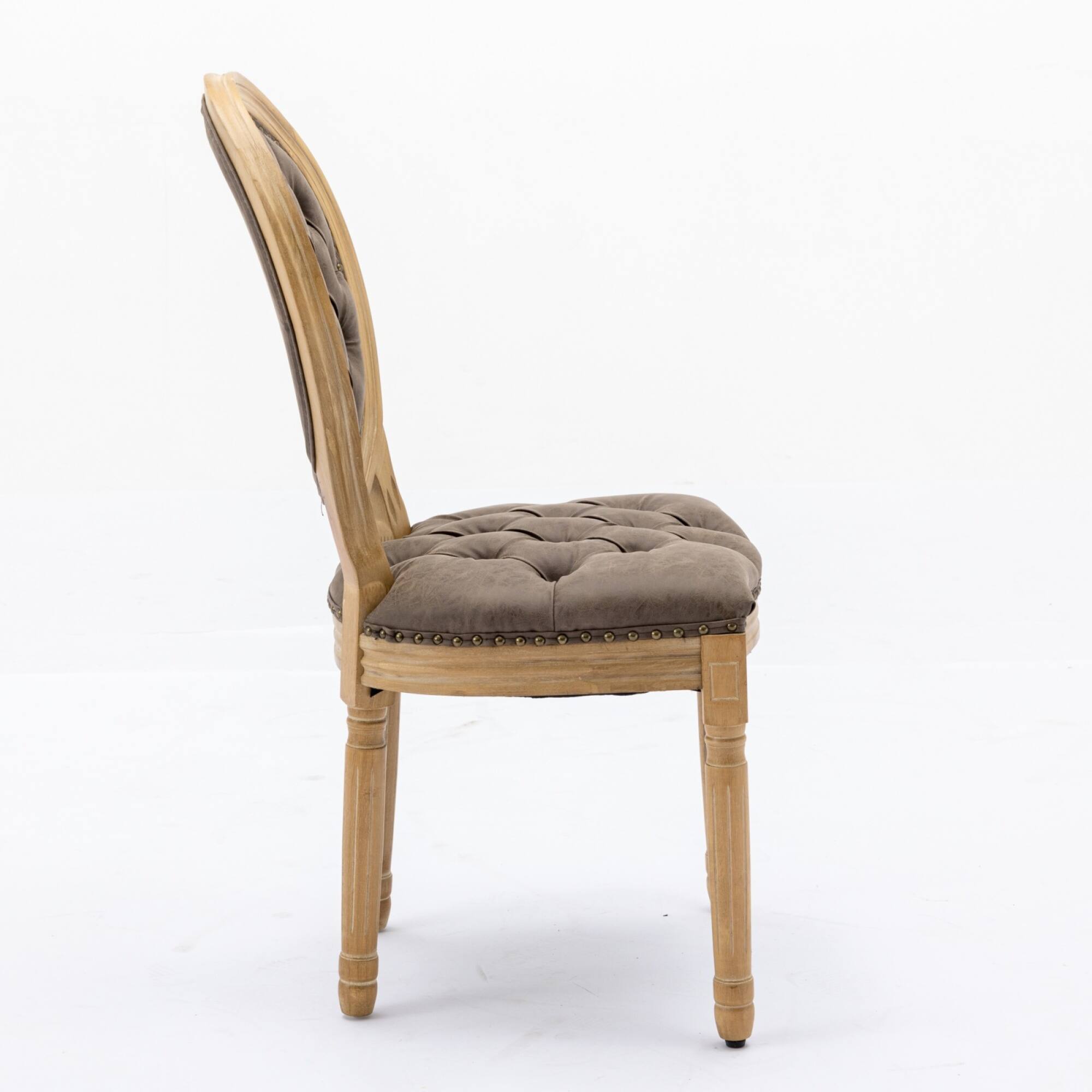 Alt View 1. GOODSILO - French Style Solid Wood Frame Antique Dining Chairs with Hand-Pulled Buckle Decoration and Nailhead Trim, Set of 2 - Brown.