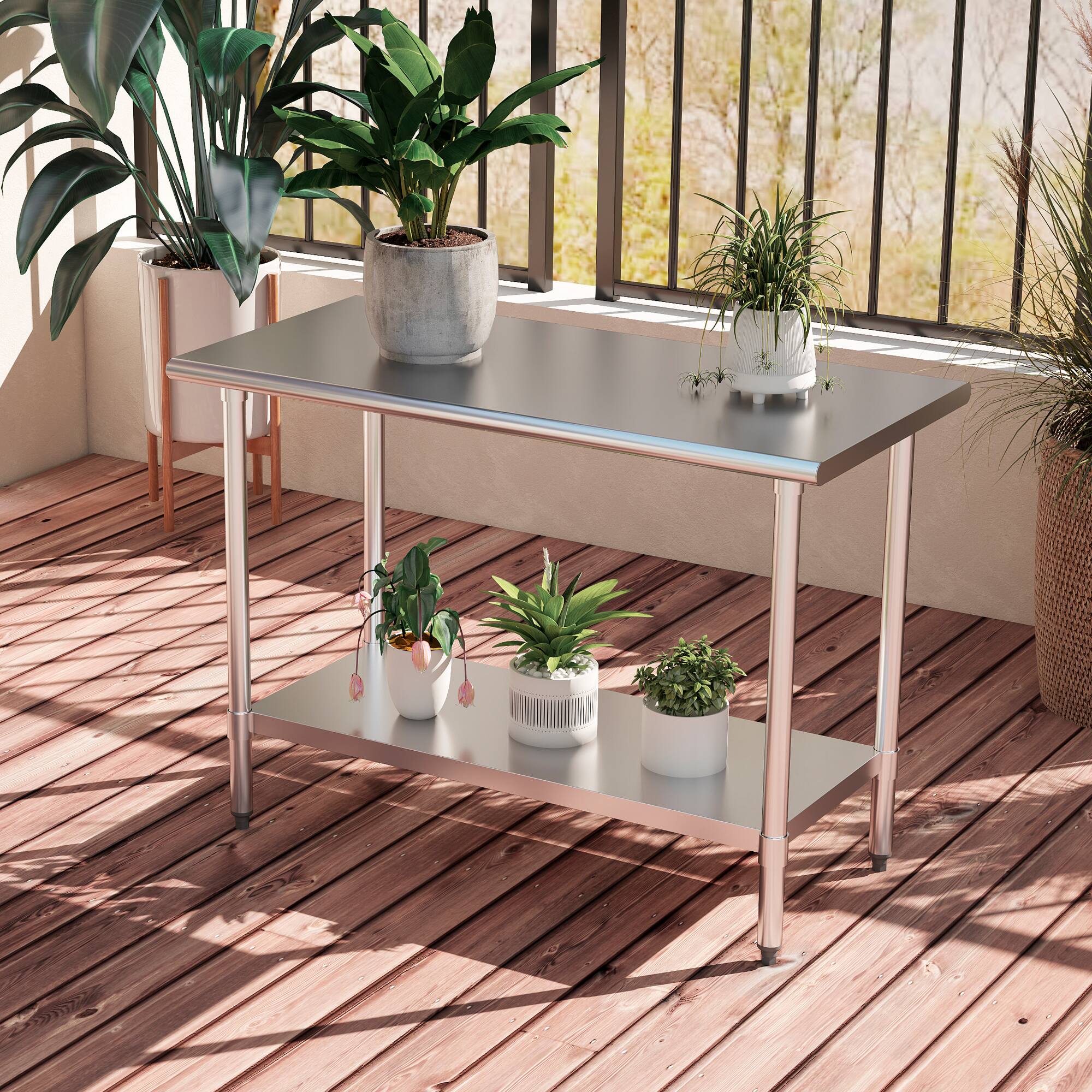 Left. KLEENSTEEL - 24" x 48" NSF Stainless Steel Worktable Adjustable Undershelf for Kitchen & BBQ.