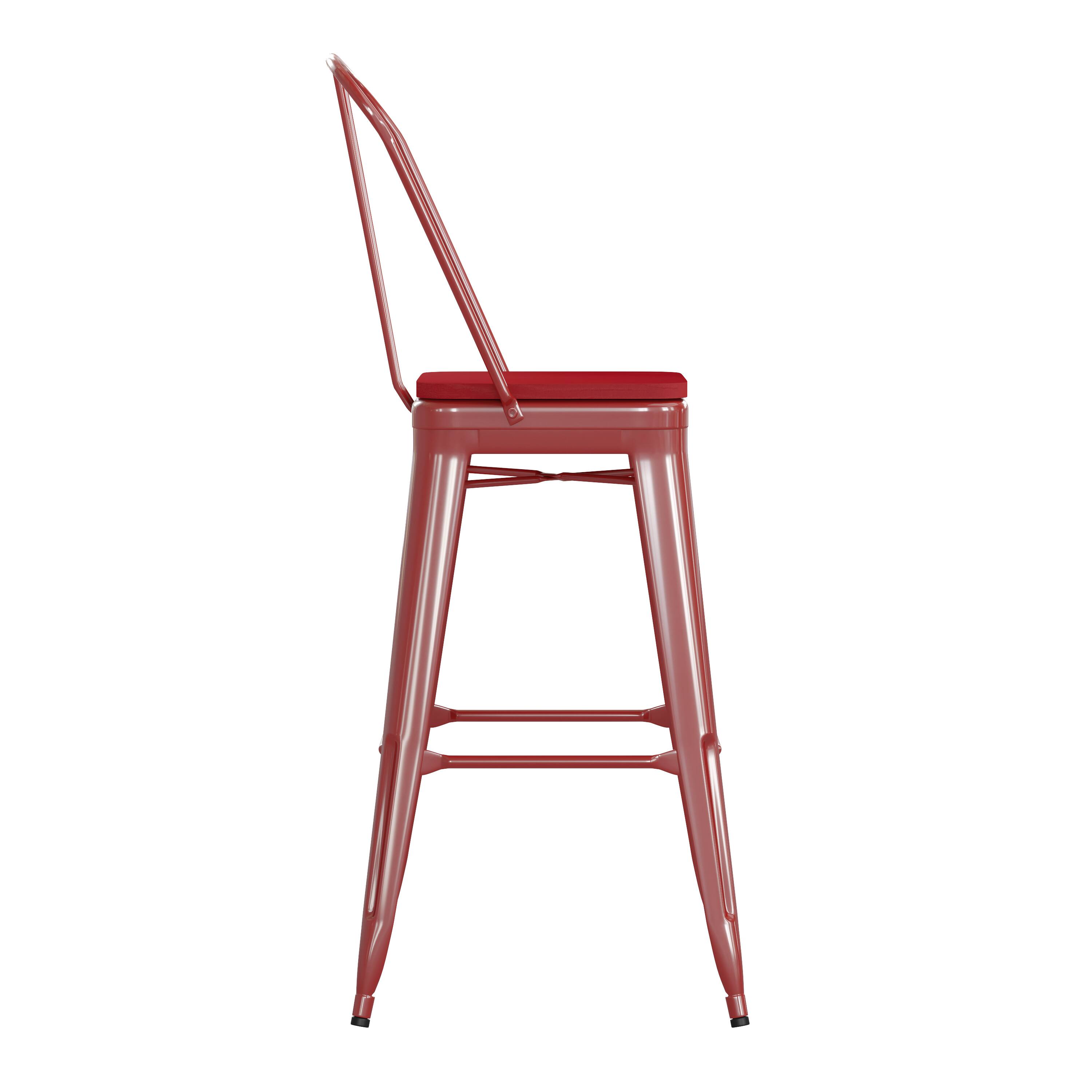 Alt View 9. Emma + Oliver - Kam Metal Indoor-Outdoor Stool with Removable Back and All-Weather Polystyrene Seat - Red Seat/Red Frame.