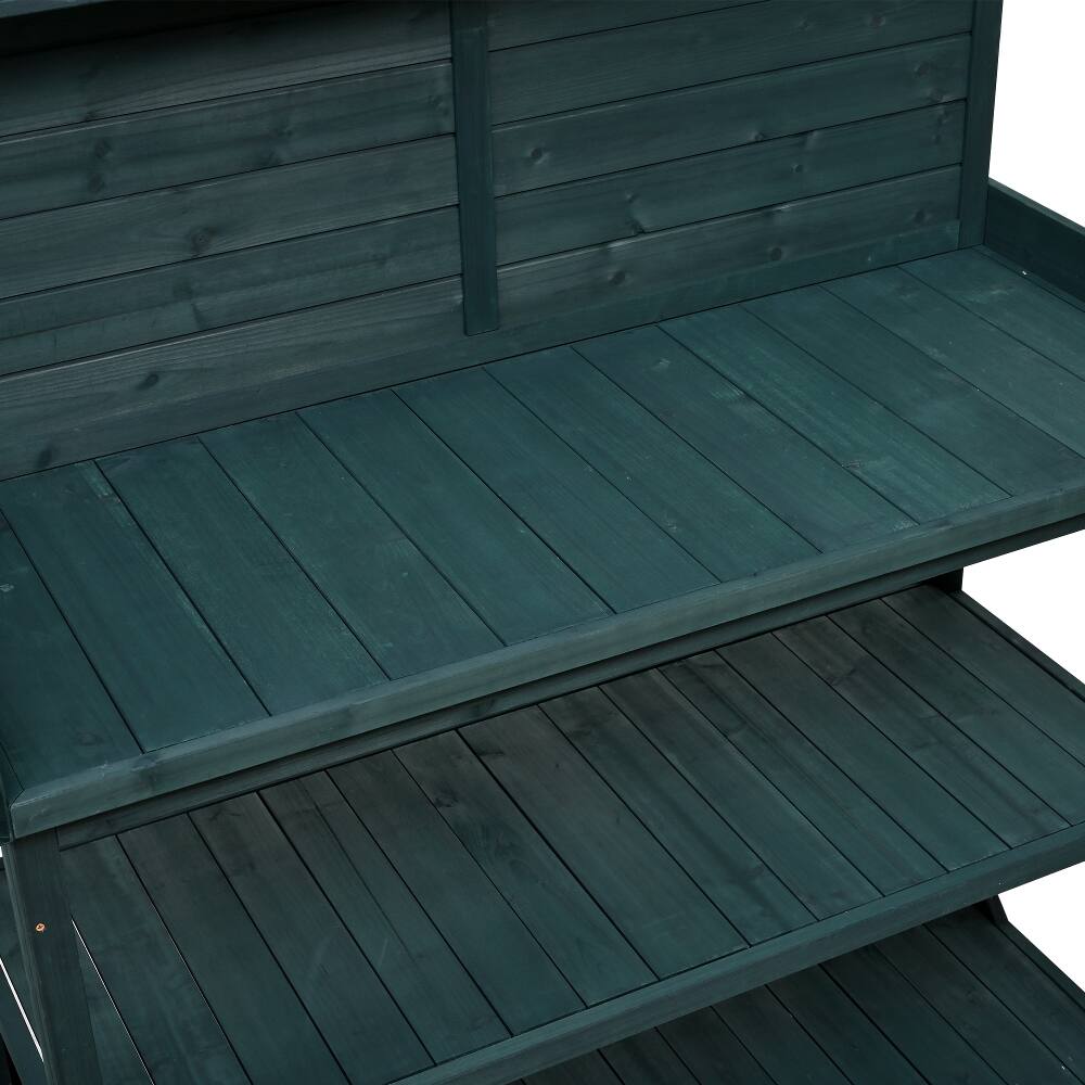 Alt View 10. Loheer - Loheer Wooden Potting Bench Outdoor Garden Workstation with Shelves Green - Green.
