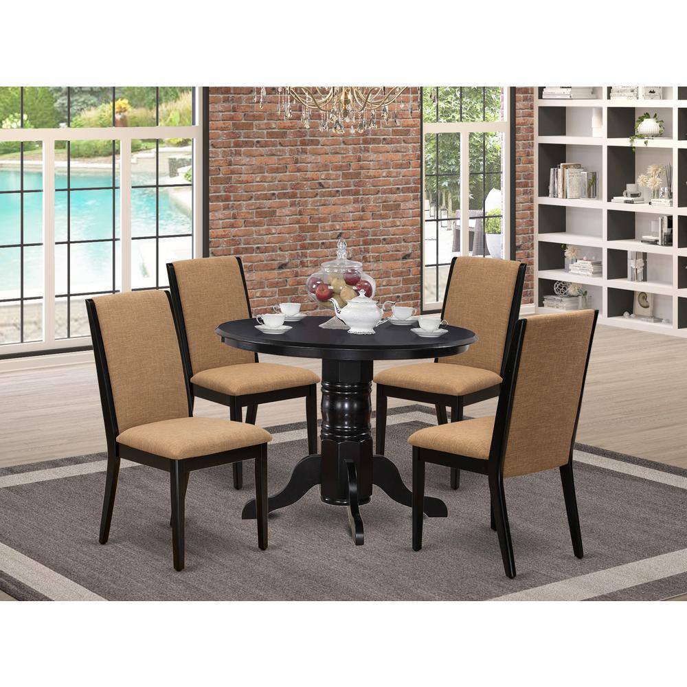 Left. East West Furniture - Dining Room Set Black - Brown.
